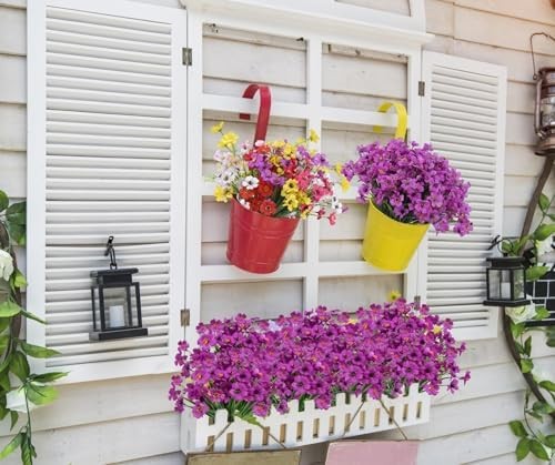 24 Bundles Artificial Flowers for Outdoors Decoration, UV Resistant Purple Silk