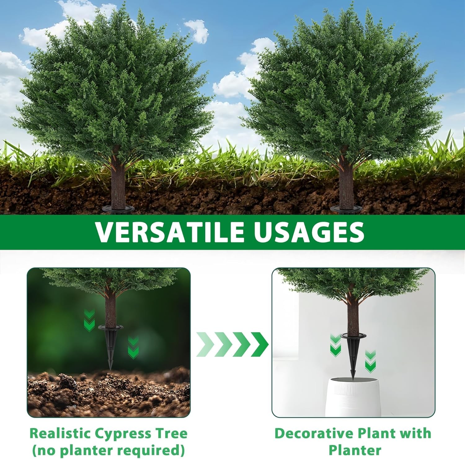 Artificial Cypress Topiary Tree with Ground Spike, 2 Artificial Shrub Bushes