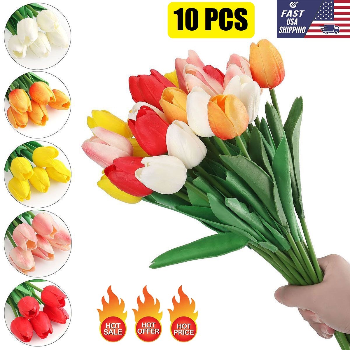 10x Multicolor Tulips Artificial Flowers Fake Tulips Bulk Home Wedding Decoratio