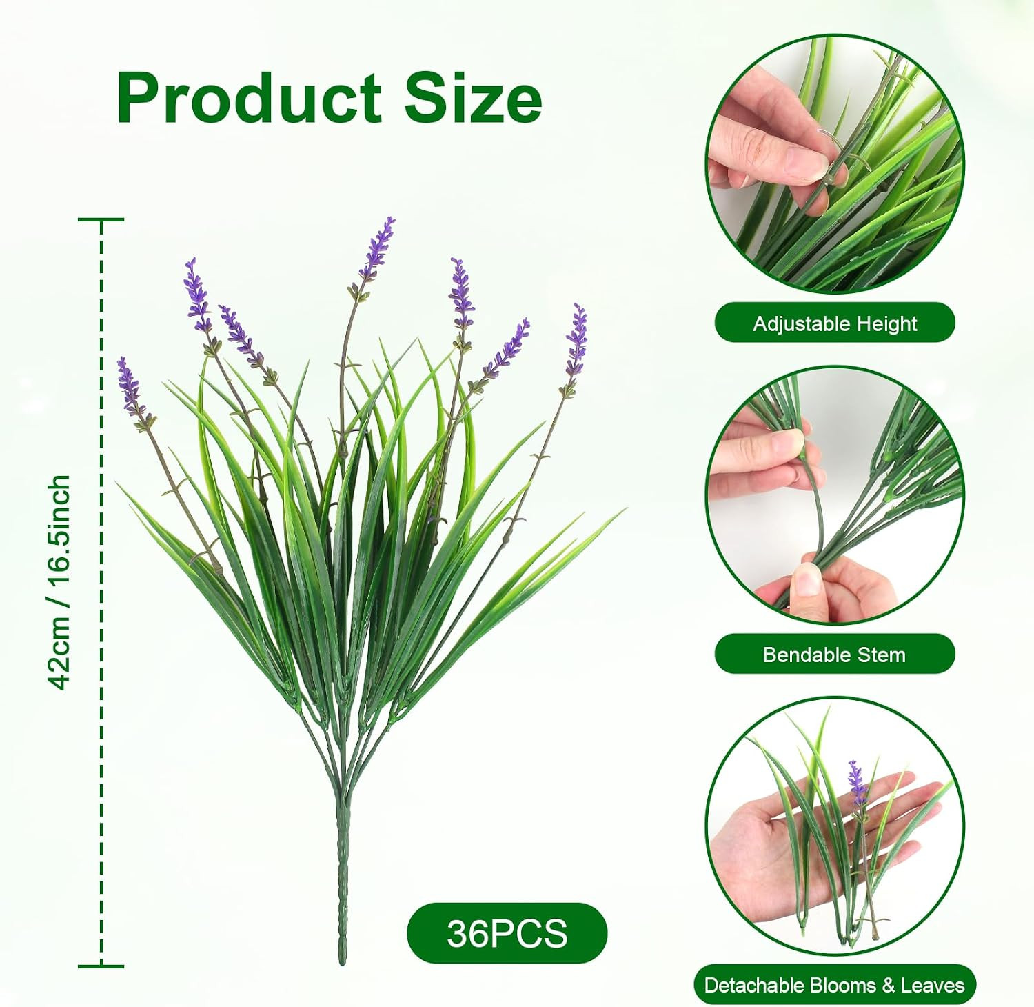 36 Bundles UV Resistant Fake Lavender & Monkey Grass for Indoor/Outdoor Decor