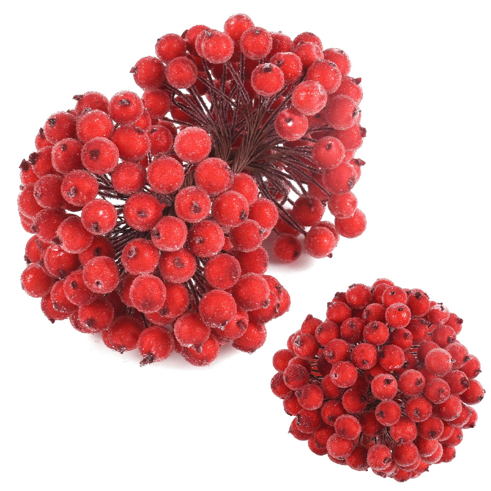200PCS Artificial Holly Berries Wired Stems Artificial Flowers 12MM Frosted F…