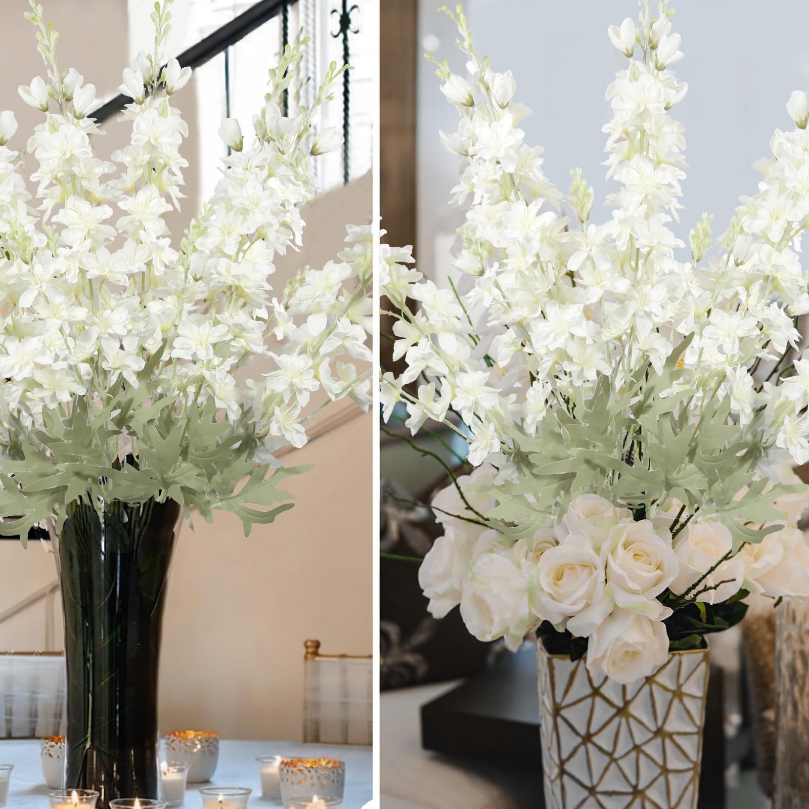 4Pcs White Delphinium Artificial Flowers 33.5″ Silk Flowers Bulk Larkspur Art…