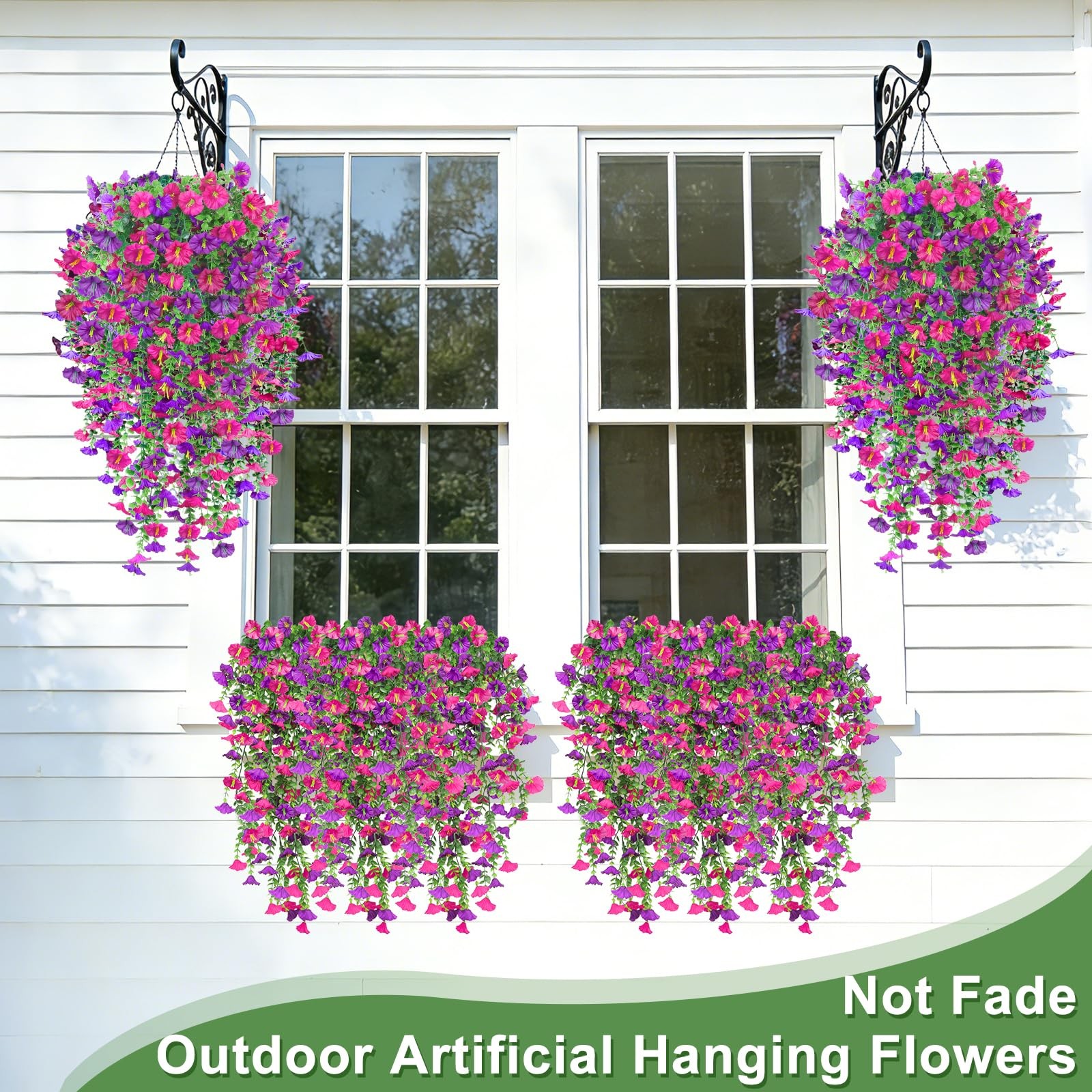 4PCS Artificial Hanging Flowers for Outdoors, Fake Hanging Plants Outdoor UV …