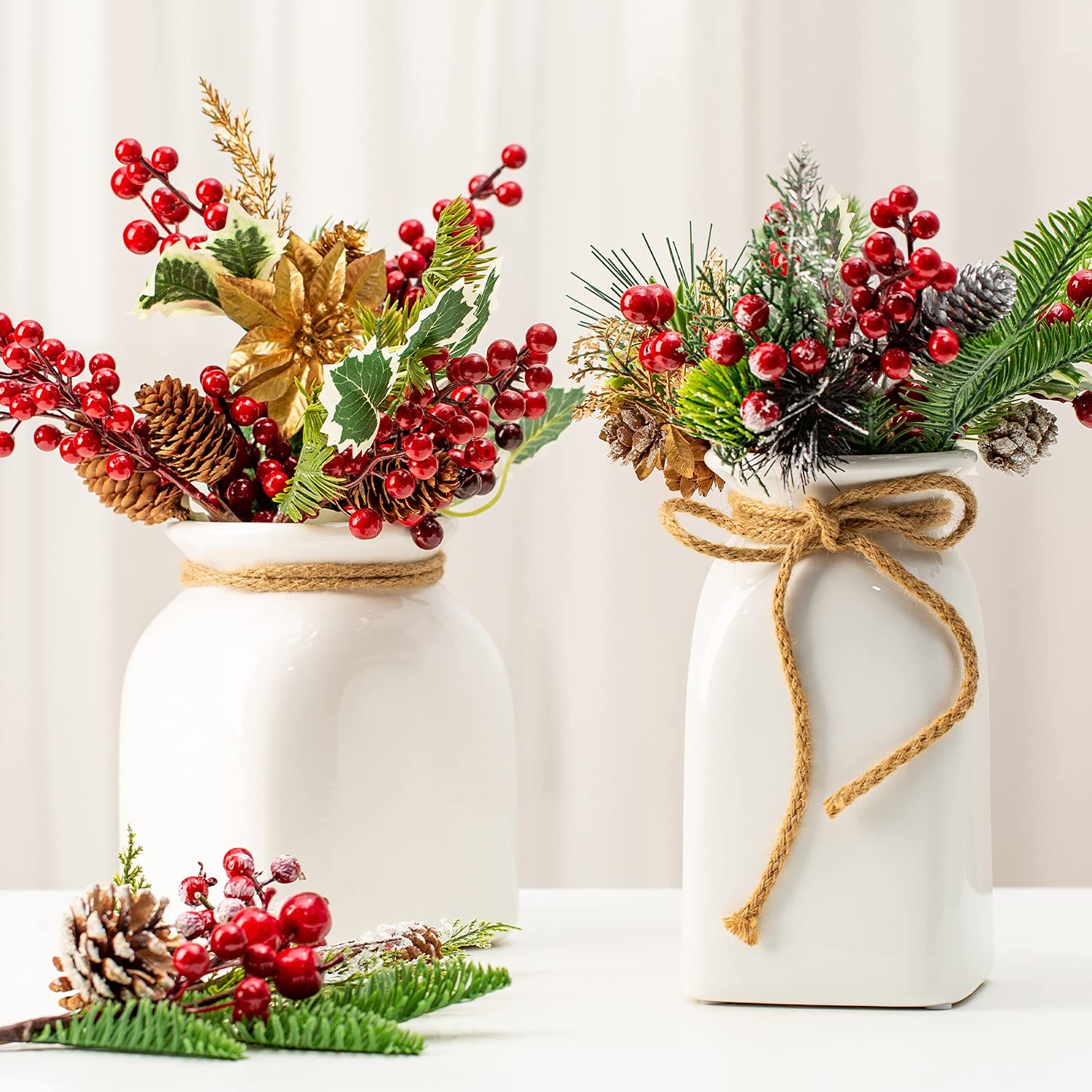 Red Berry Pine Branches 16 Pack 9-14 Inch for Christmas Wreath Decor