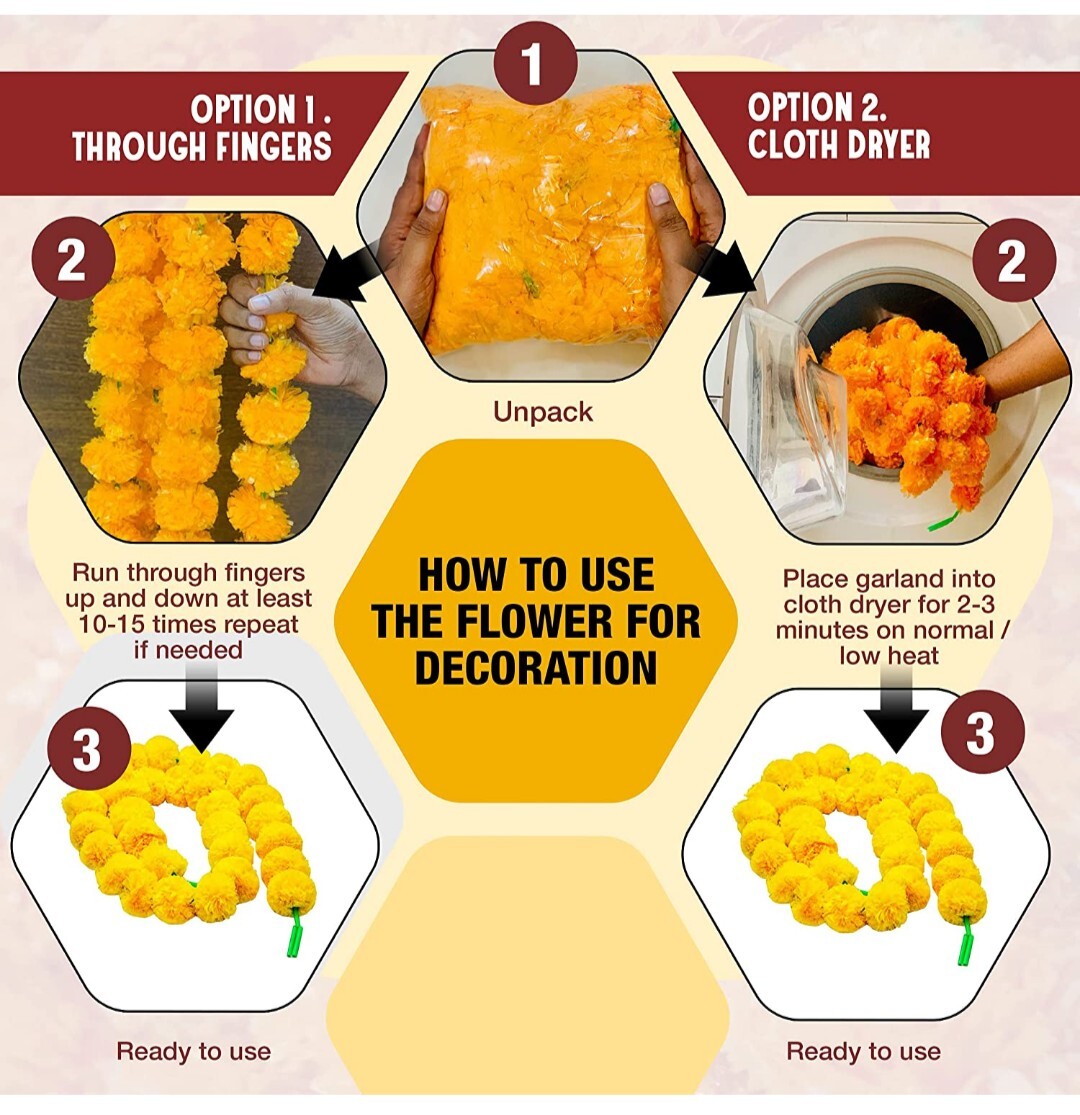 DIYANA IMPEX Marigold Garland for Decoration 5 feet Long Strands Artificial (K3R