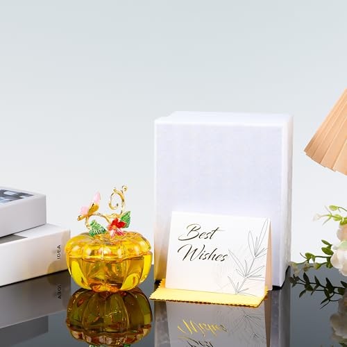 Crystal Pumpkin Ring Jewelry Box – Pumpkin Collectible Figurines Glass Yellow