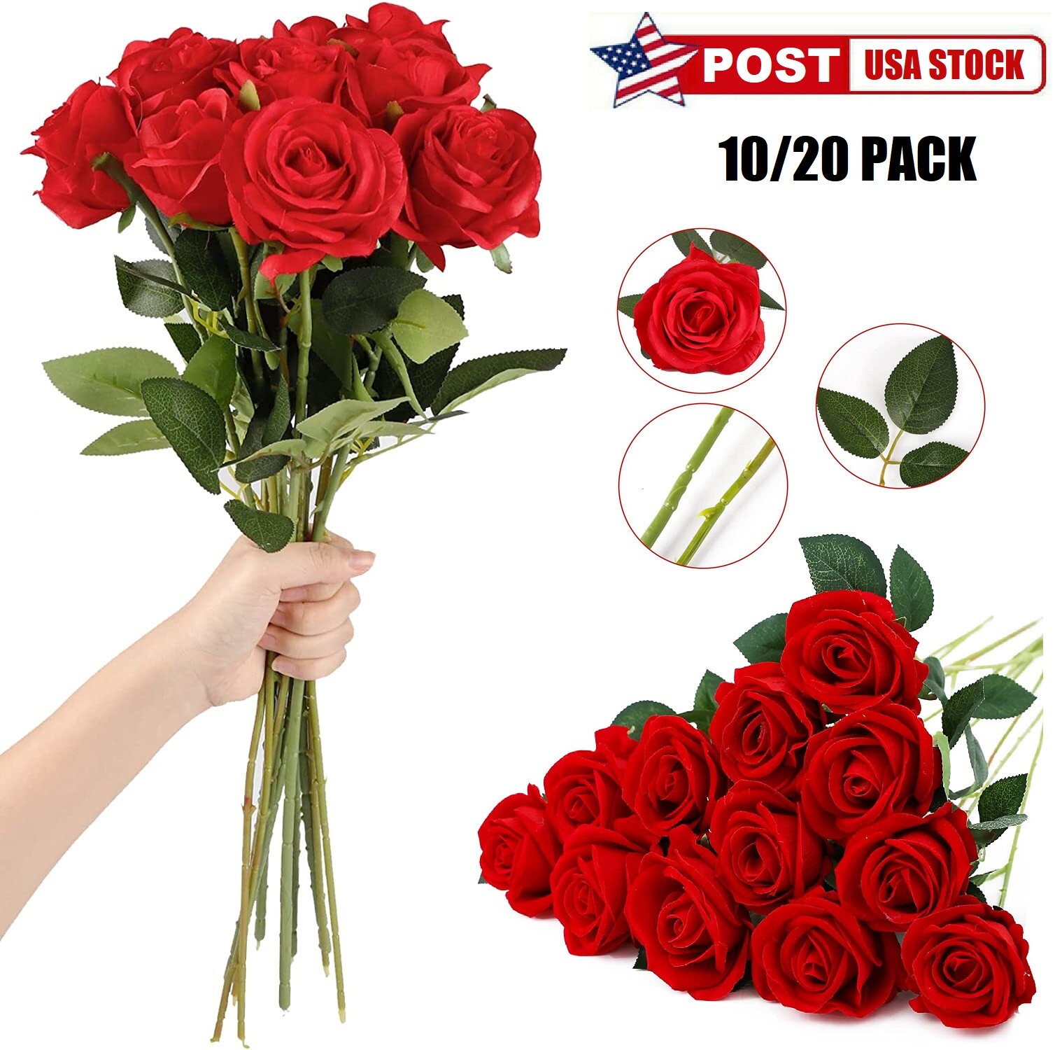 20× Red Silk Roses Artificial Flowers Realistic Bouquet Romantic Gift Home Decor