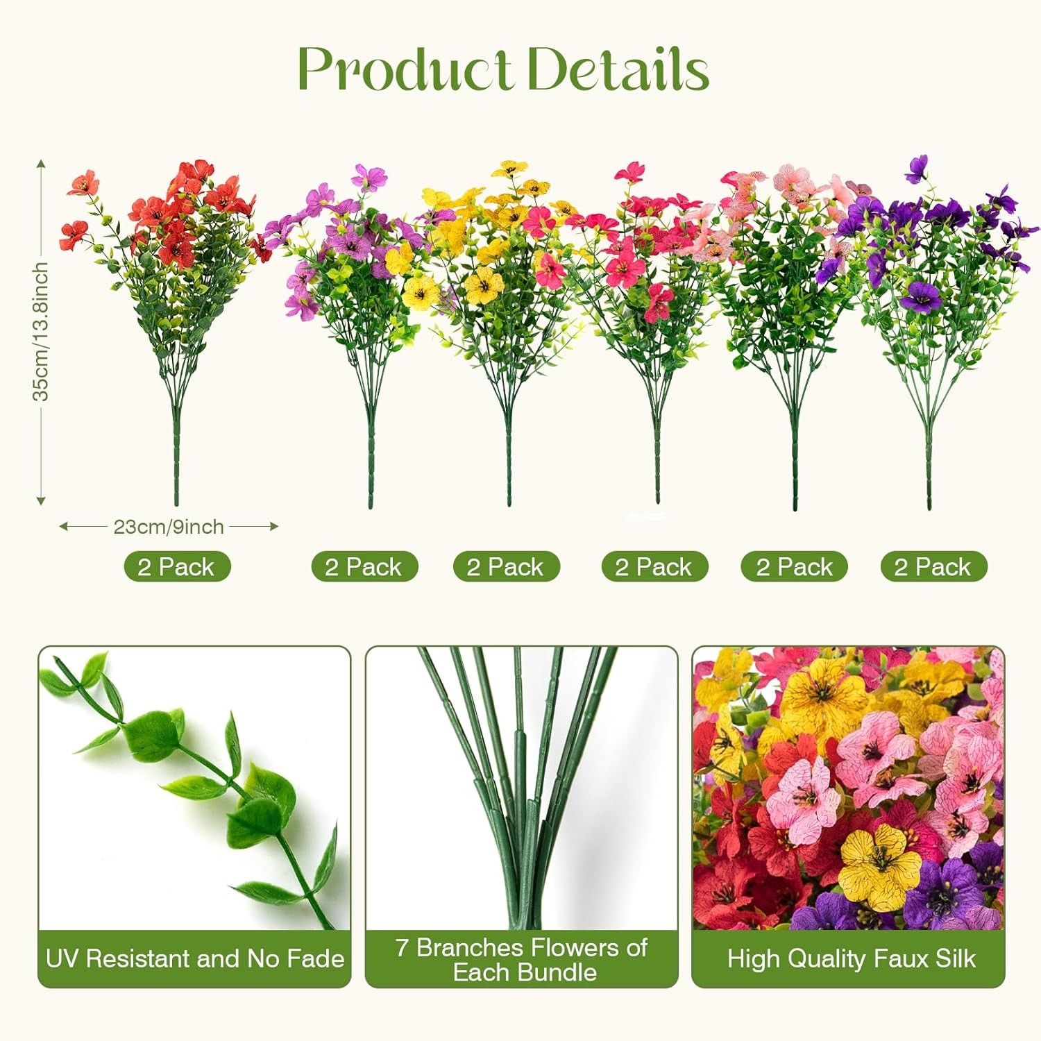 12 Bundles Artificial Flowers for Outdoors Fake Silk Plastic Flowers for