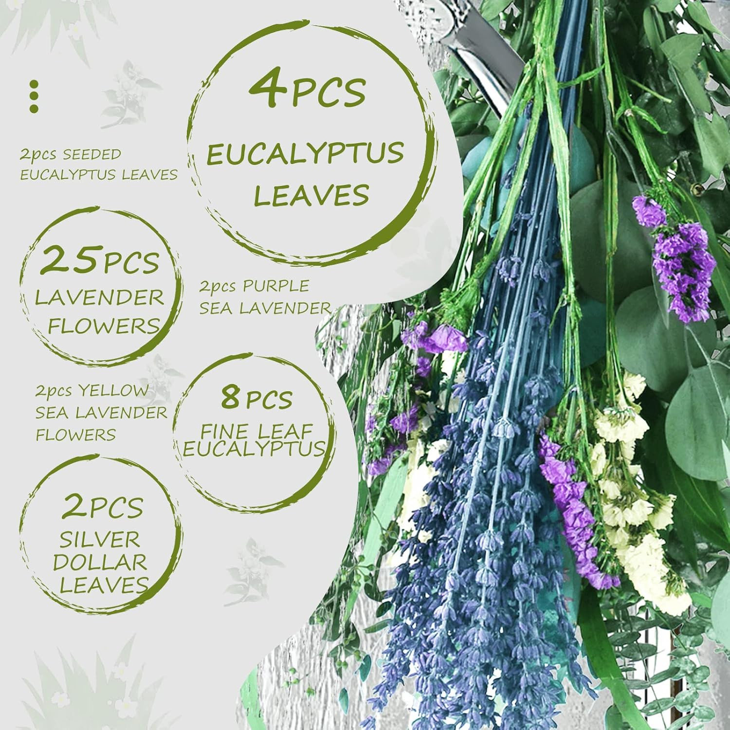 45PCS Mix Eucalyptus Stems & Lavender Flowers Bundles for Shower, 17” Natural R