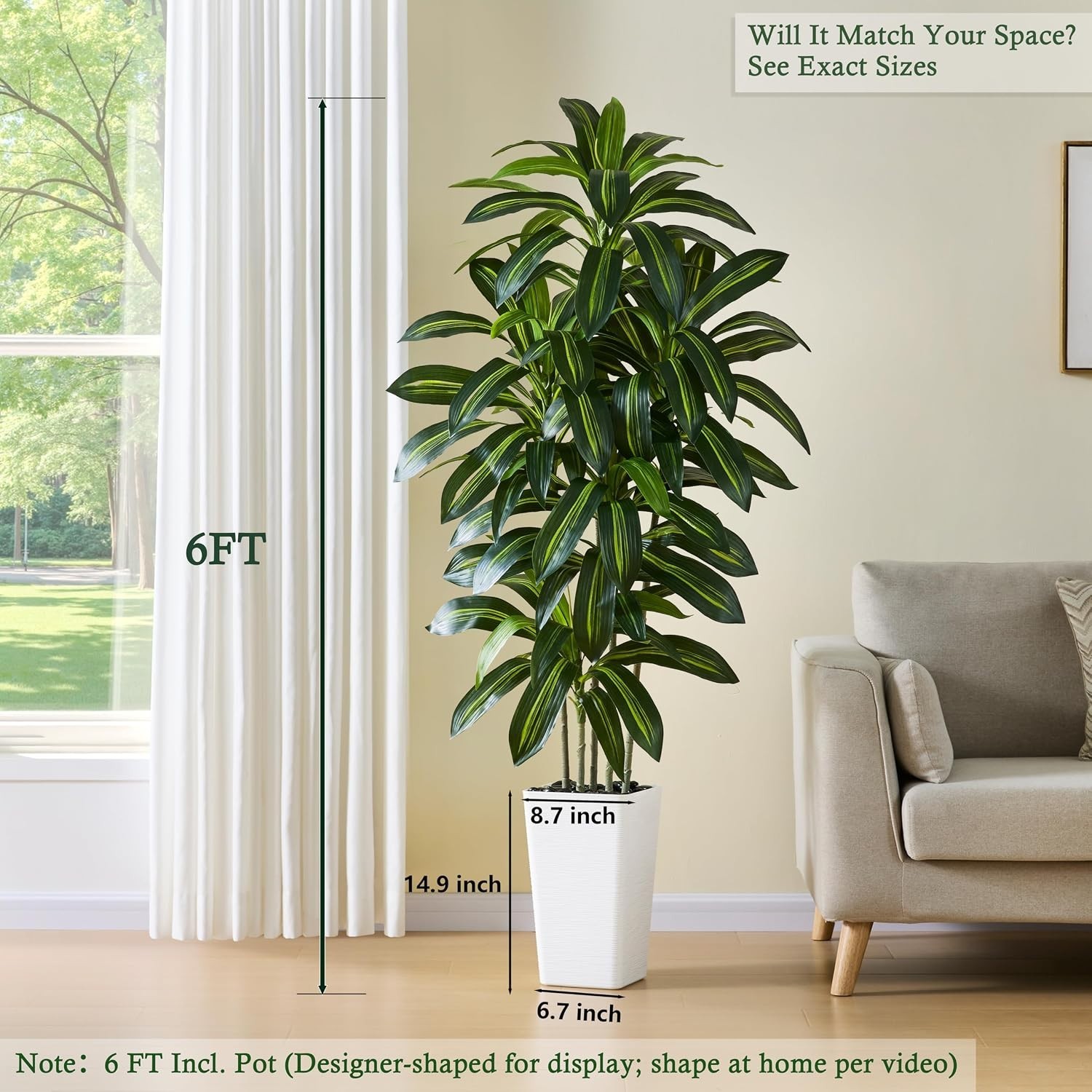 Weather Resistant 6FT Dracaena Tree with Decorative Pebbles – All-Season Appeal