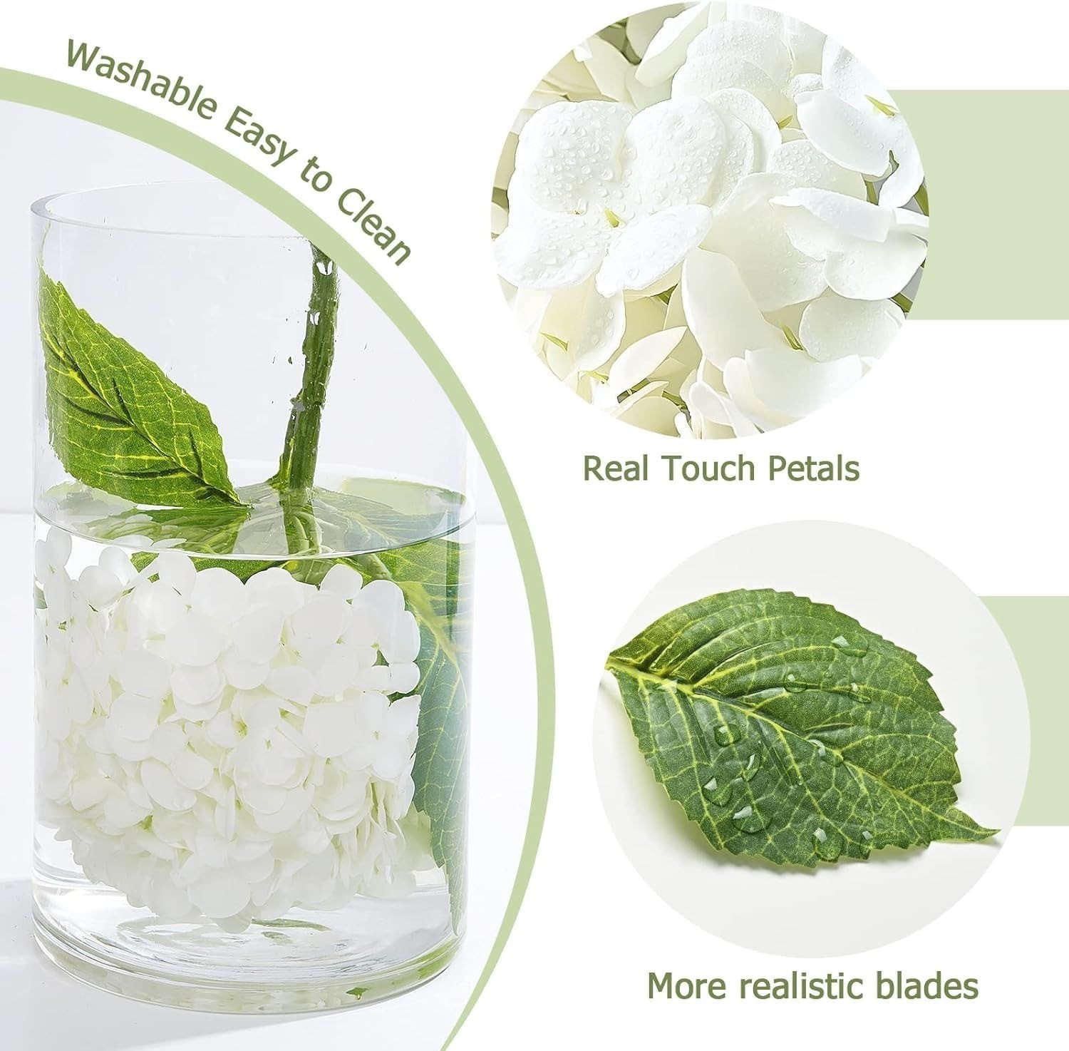 5 pcs Real Touch White Hydrangea Artificial Flowers Long Stem Faux Bouquet Bulk