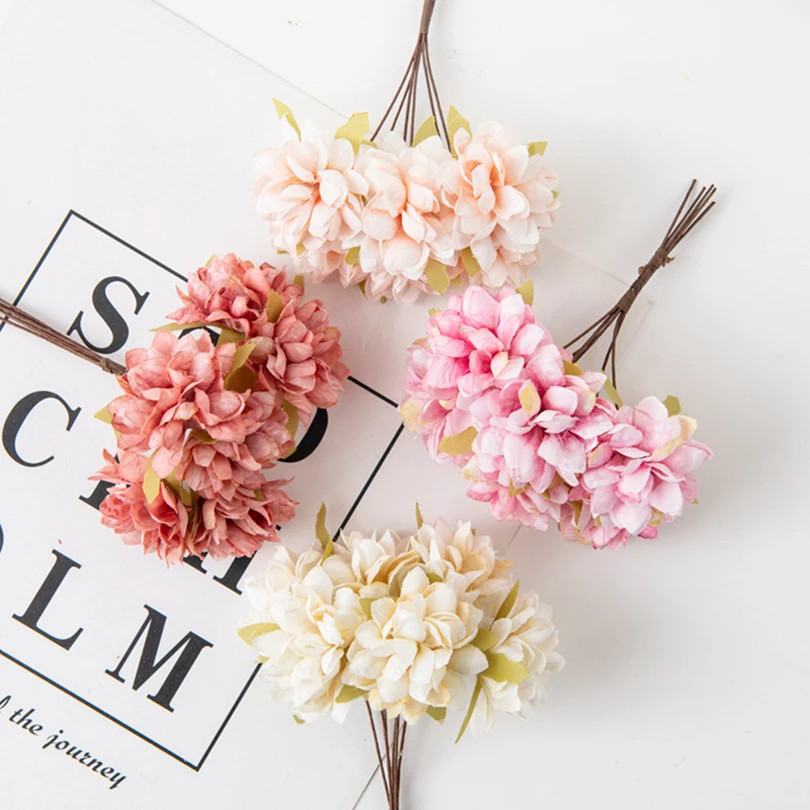 6Pcs/lot 11Cm Mini Silk Artificial Carnation For Christmas DIY Wreath Home Decor