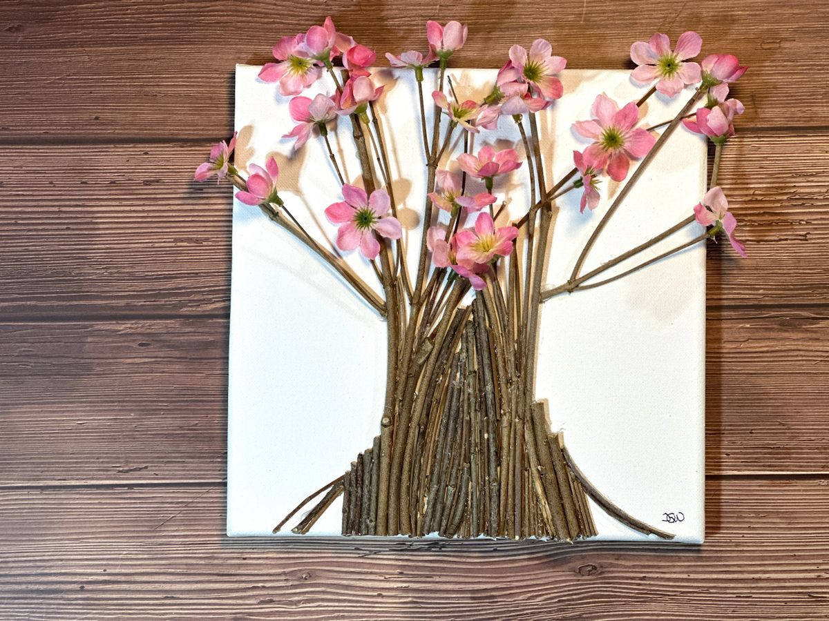Canvas Art Set- Woodland Trees with Pink and White Flowers – 3 Dimensional