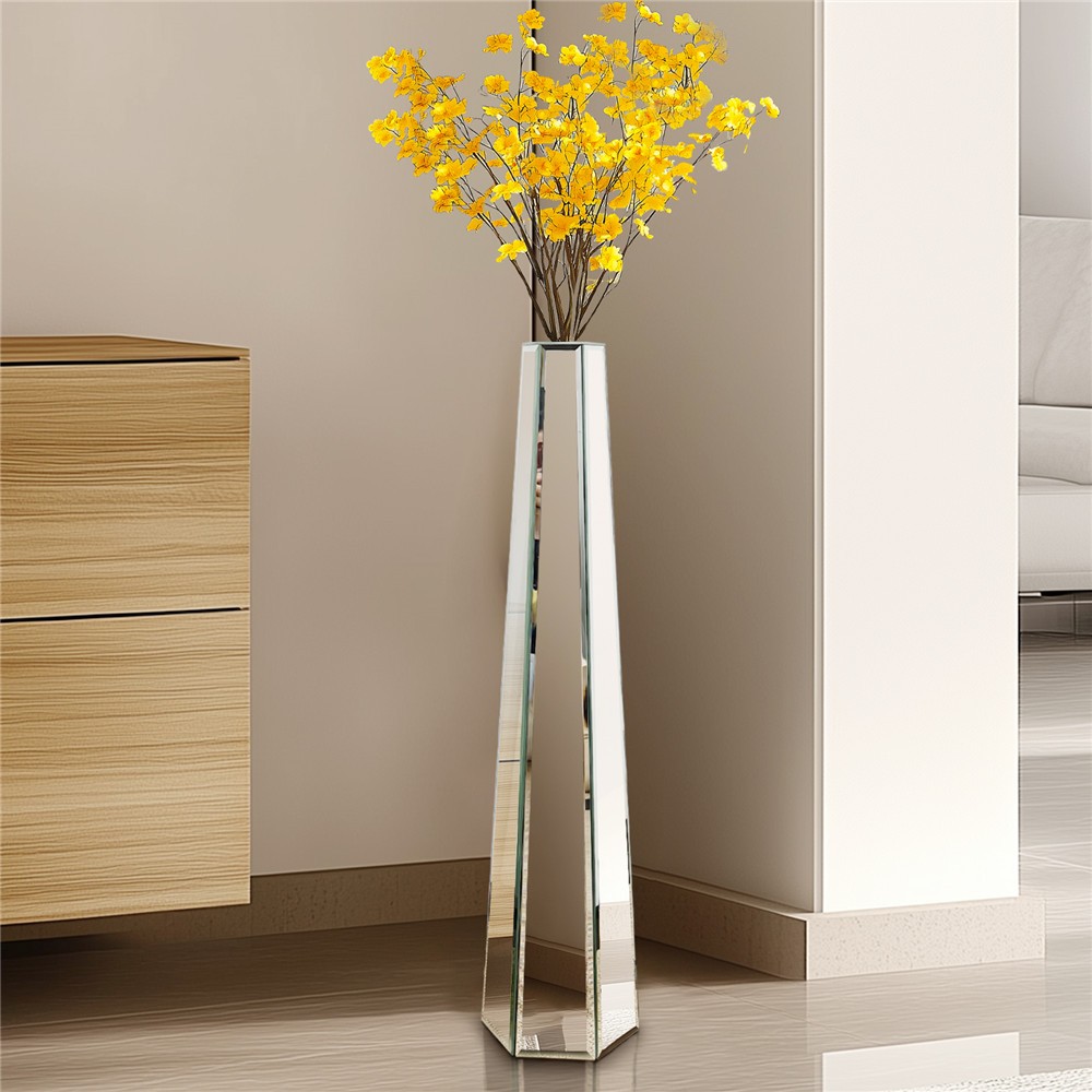30″ Tall Mirrored Flowers Large Glass Vase Silver Dried Flower Living Room Decor