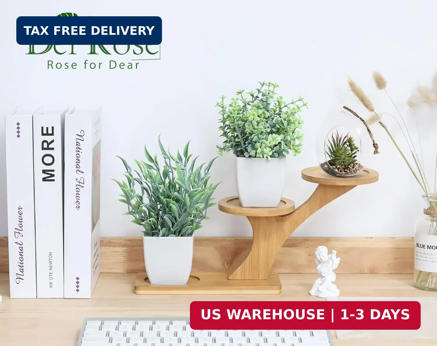 Der Rose 2 Pack Small Fake Plants Artificial Greenery Eucalyptus Plants in Pots