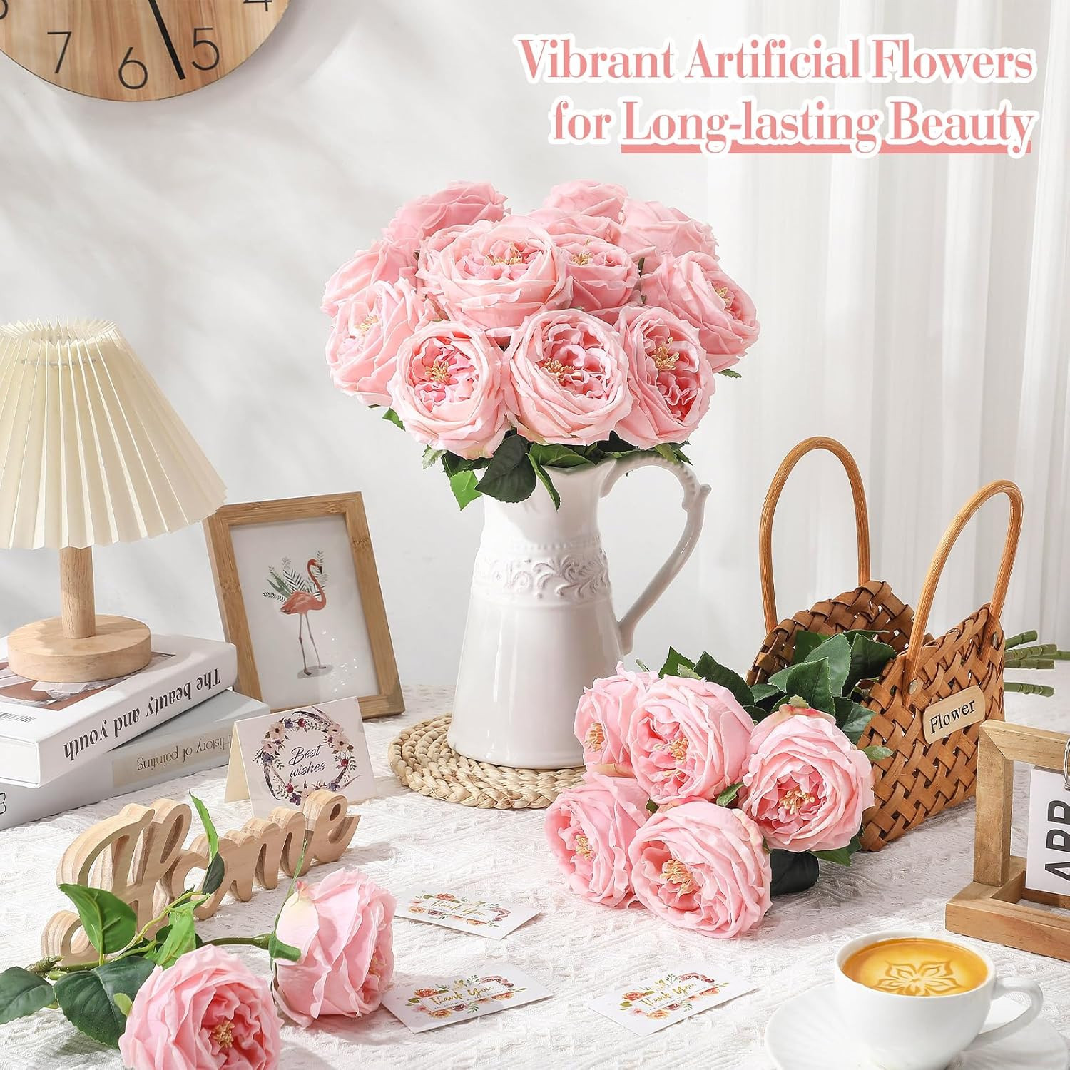 20 Pcs Lifelike Pink Peonies & Austin Roses for Home Decor & Weddings