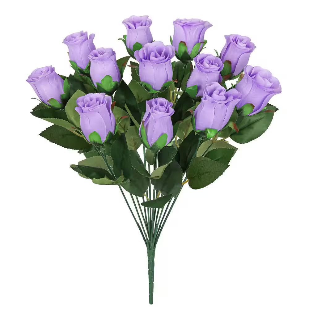 19.5 In. Lavender Artificial Rose Bud Flower Stem Bush Bouquet (Set of 2) NEW