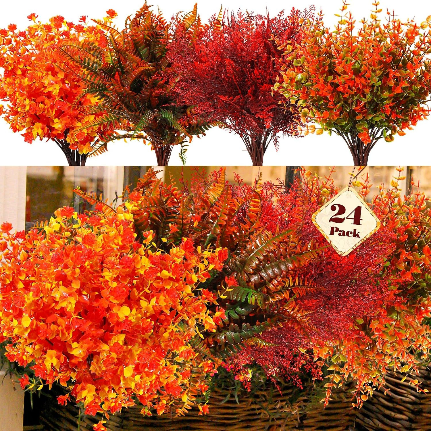 24 Bundles UV Resistant Fall Faux Flowers for Home Garden Wedding Decor