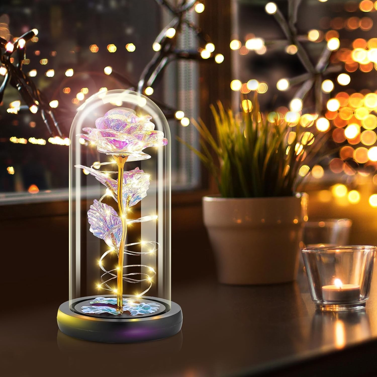 Glass Light Up Rose Preserved Flower Gift for Mom Mothers Day Luxury Modern