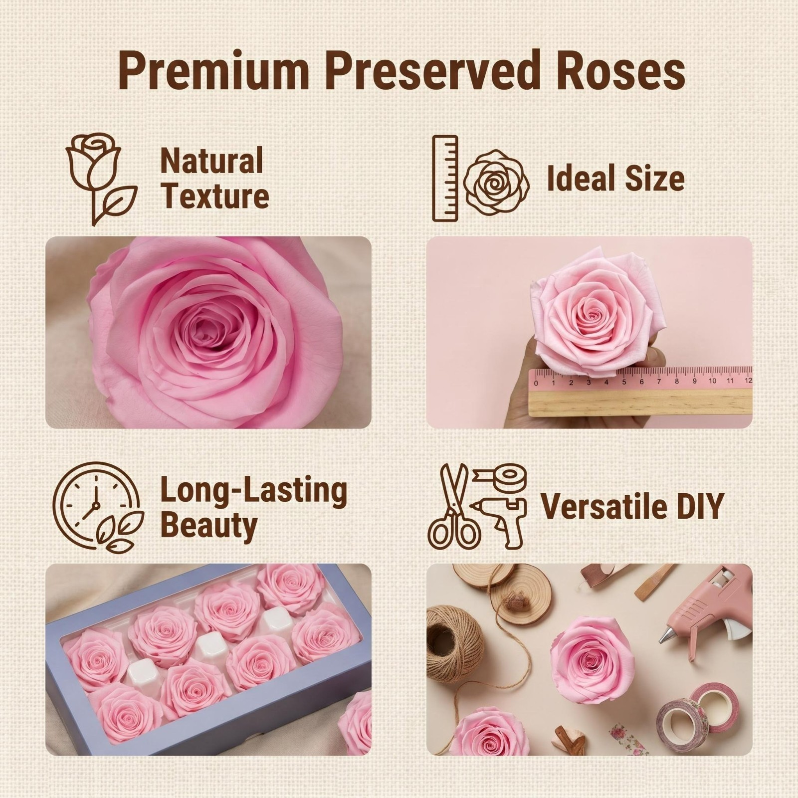 8 Preserved Roses Eternal Roses Heads Bulk Pink for her Gift Wedding Valentine
