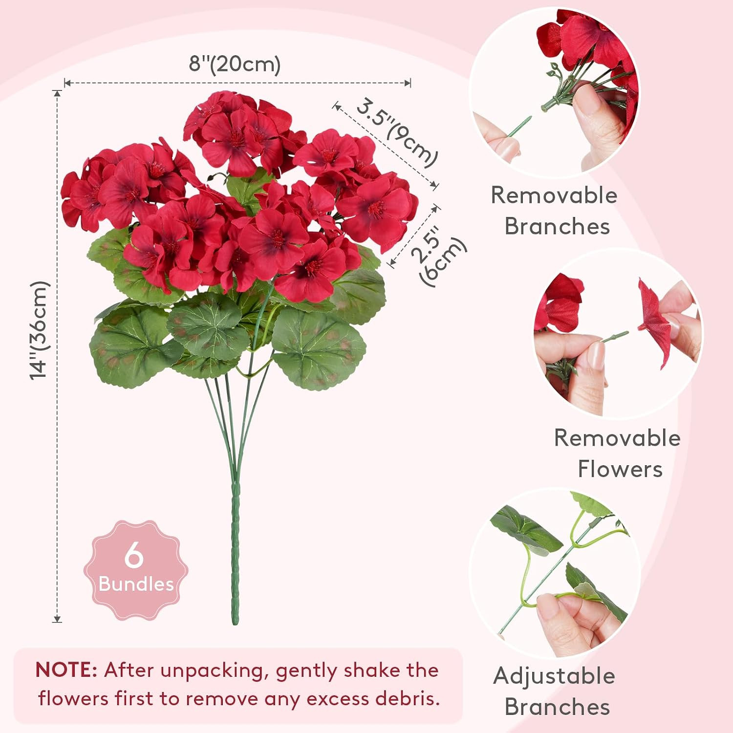 Artificial Geranium Flowers for Outdoor Decoration, UV Resistant Plastic Faux Pl