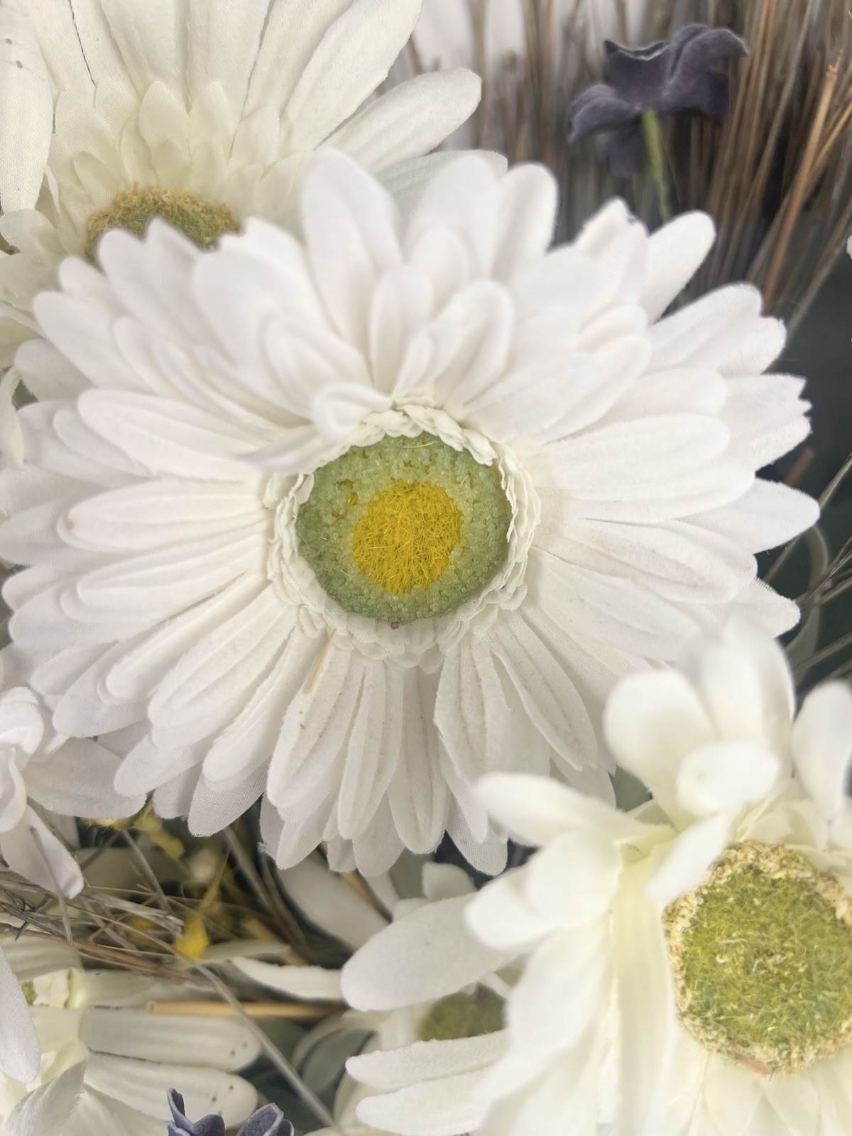 27” Daisy Wall Cone Arrangement-Rustic Twig Basket-Farmhouse Cottage Door Decor