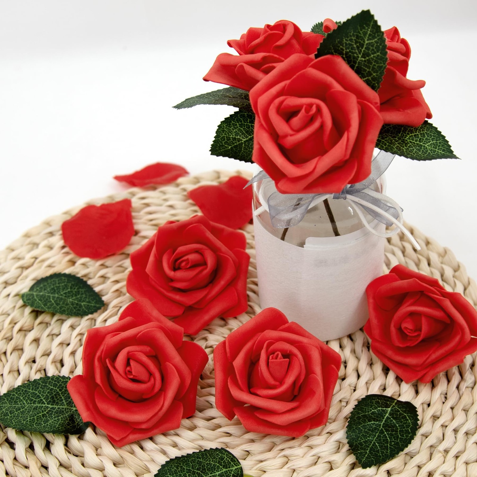 200 Pcs 3 Inch Red Rose Artificial Flower Heads for DIY Crafts Wedding Bouquets