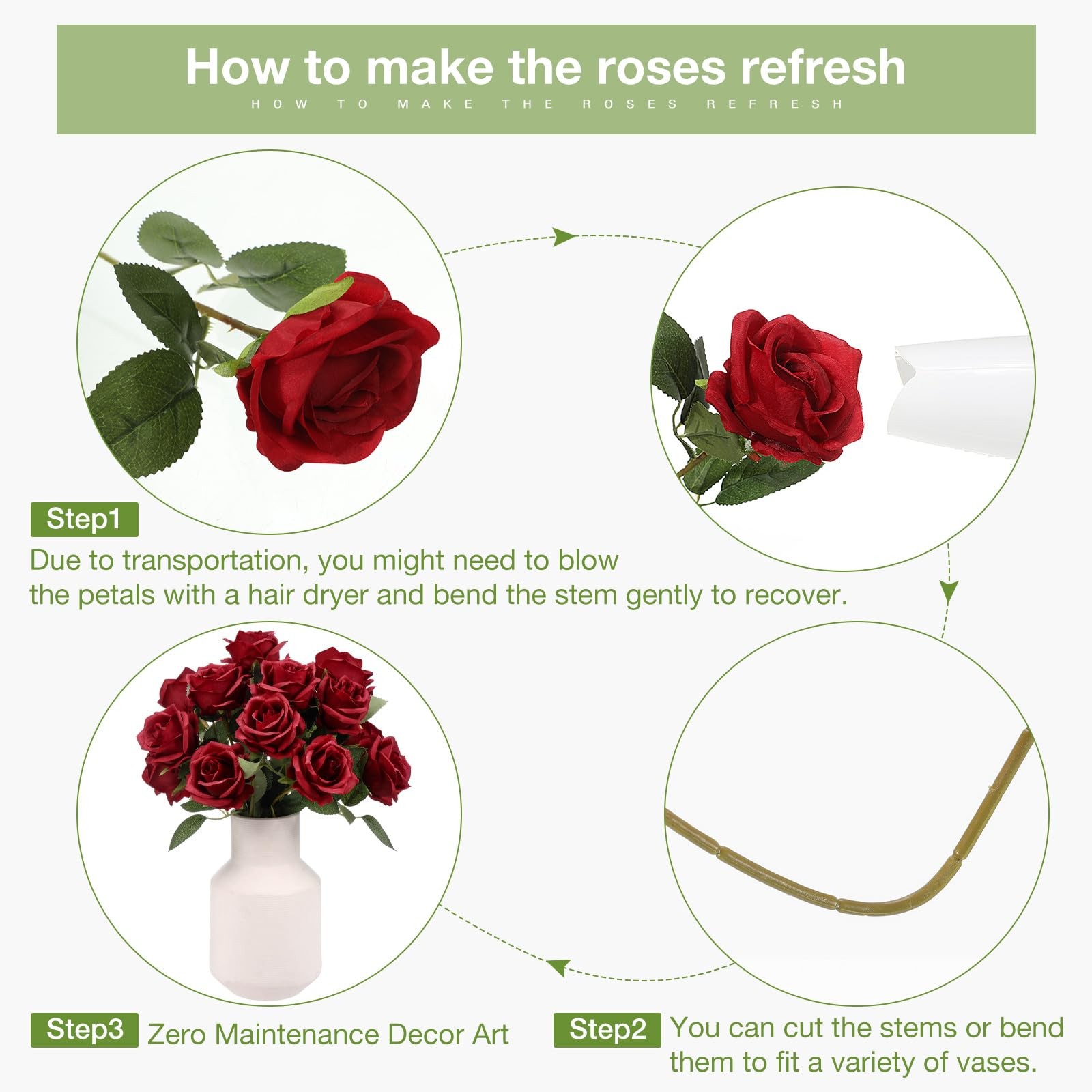 60 PCS Artificial Roses Bulk Silk Flowers with Long Stems, Realistic Faux Ros…