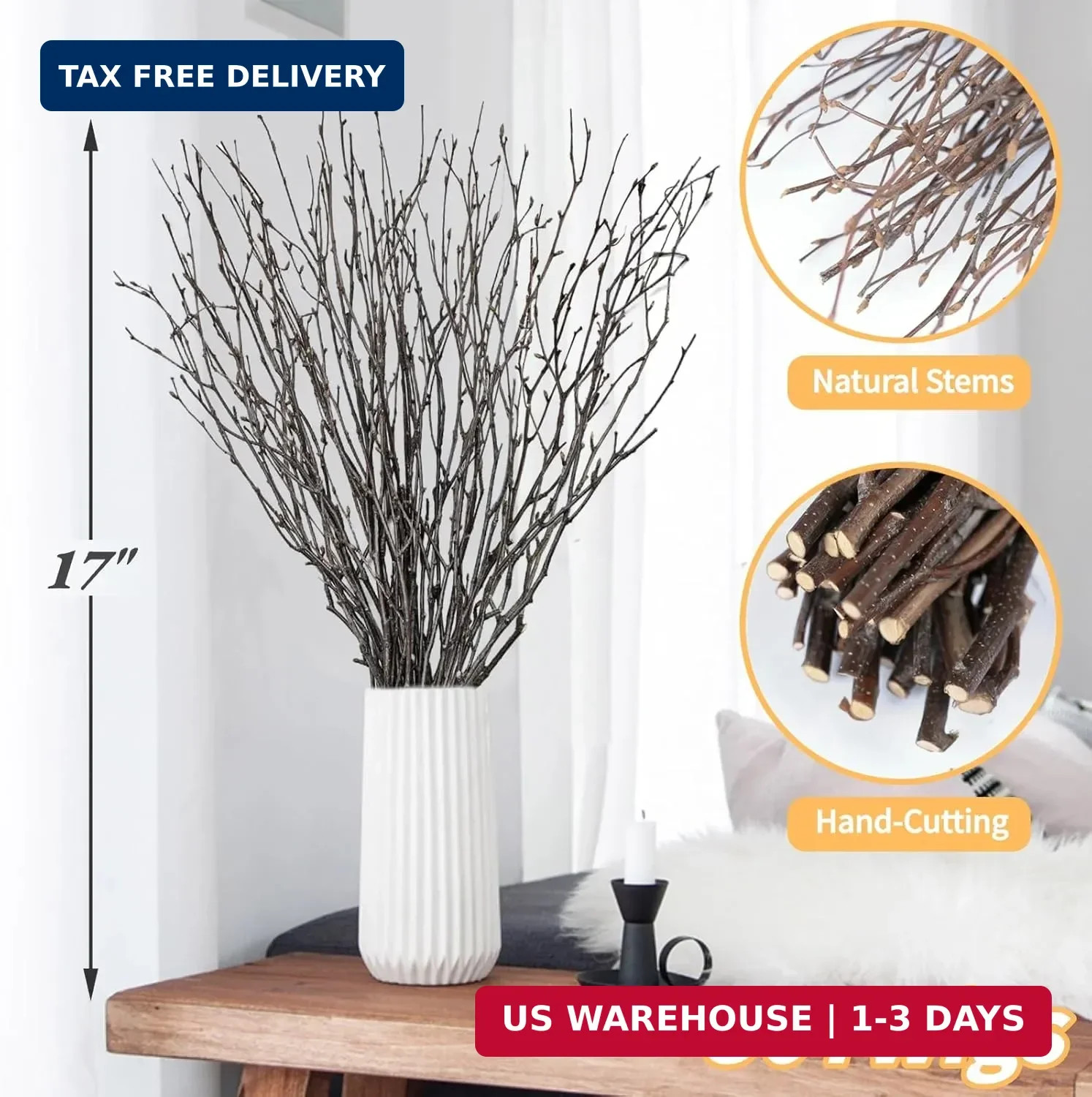 30Pcs Real Dried Birch Twigs – 16″ Decorative 100% Natural Birch Branches for Ea