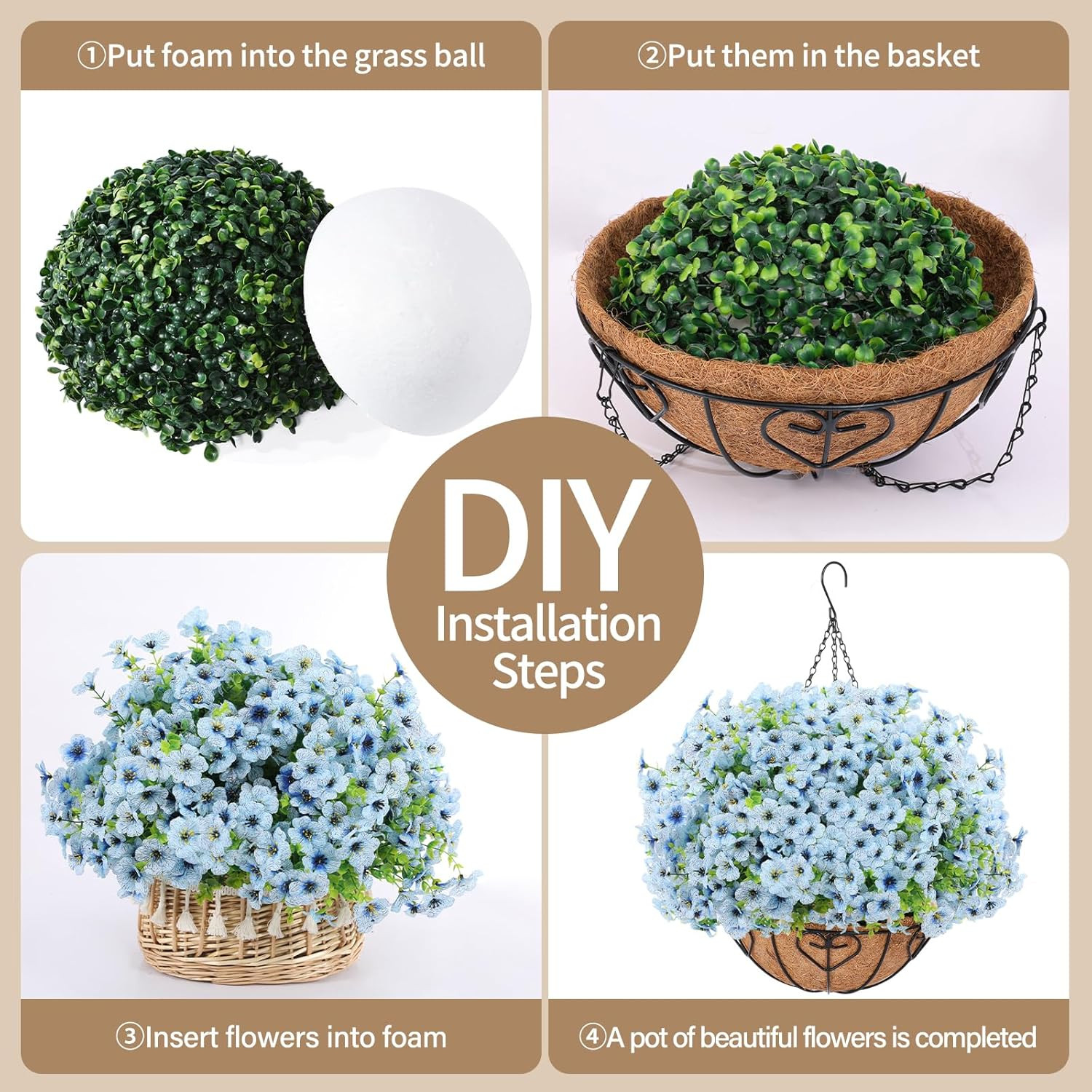 Artificial Hanging Flower for Outdoors, Fake Hanging Basket for Outside,1 Hangin