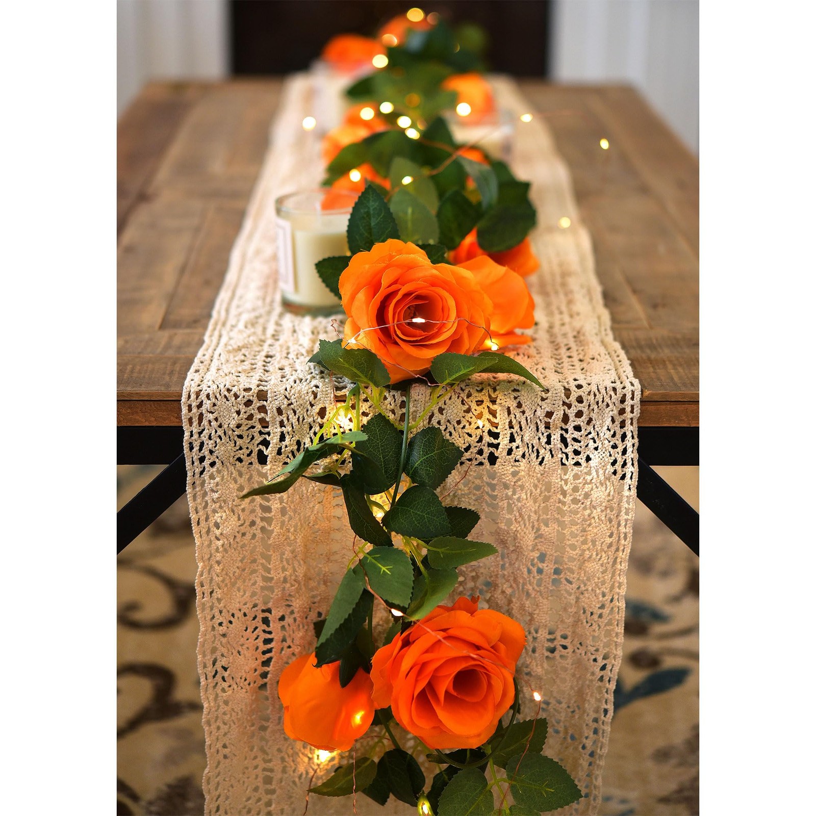 FiveSeasonStuff Warm Orange Artificial Rose Garlands, Four Separate Faux Flow…