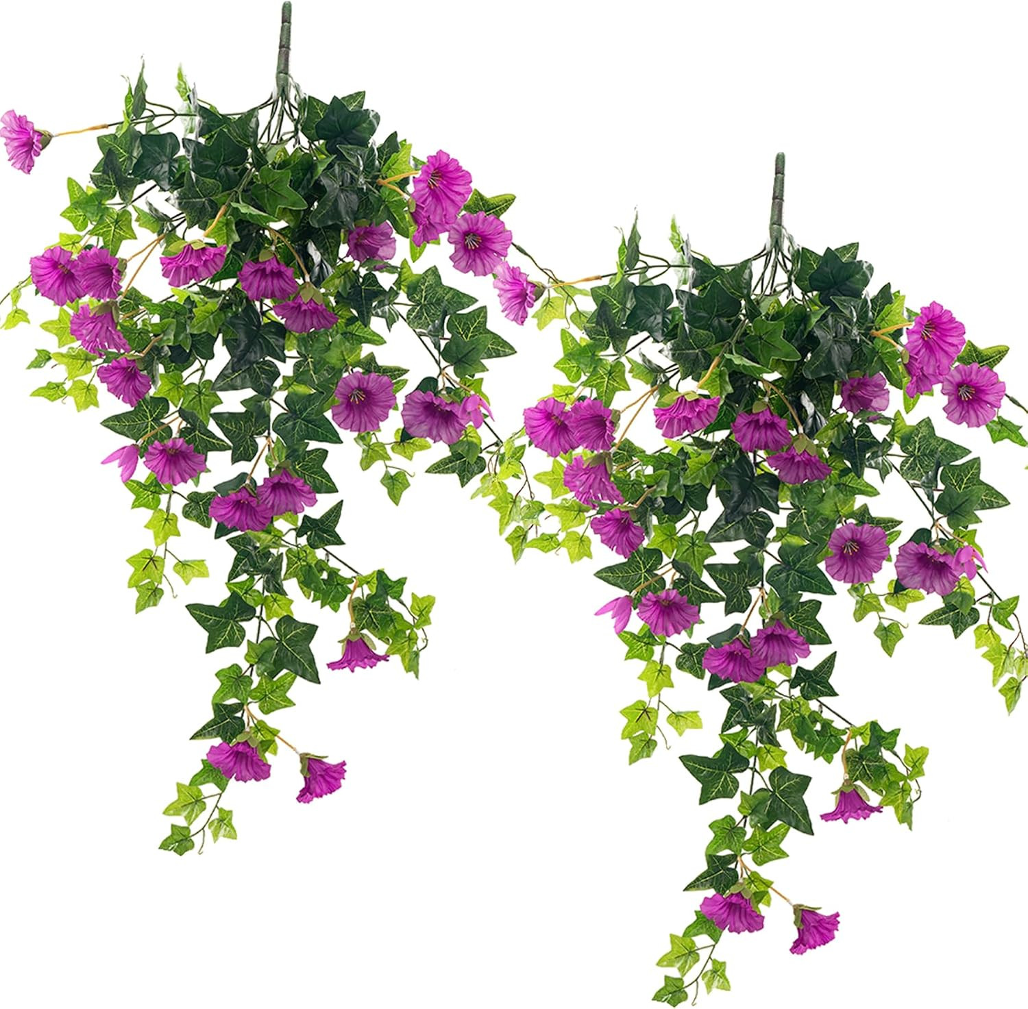 UV Resistant Faux Petunias – 2 Pcs Purple Outdoor Hanging Plants Decor