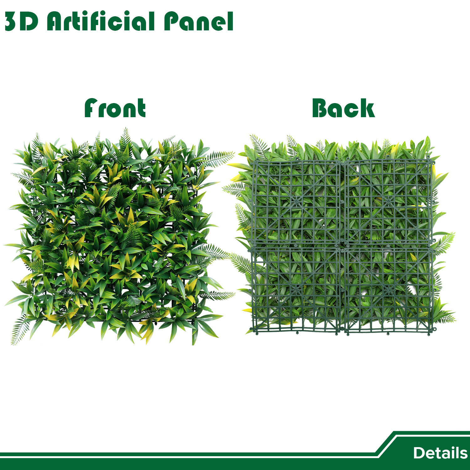 20″ Artificial Grass Mats 3D Mixed Plant Wall Hedge Decor For Home Festival #3