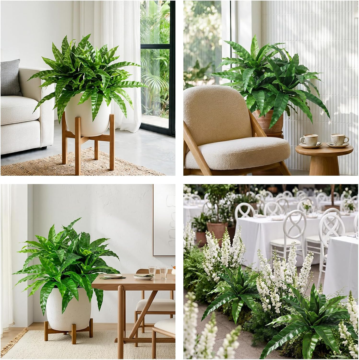 4 Pcs Artificial Plants Outdoor, Artificial Bird Nest Fern Stems, 3D Real Touch