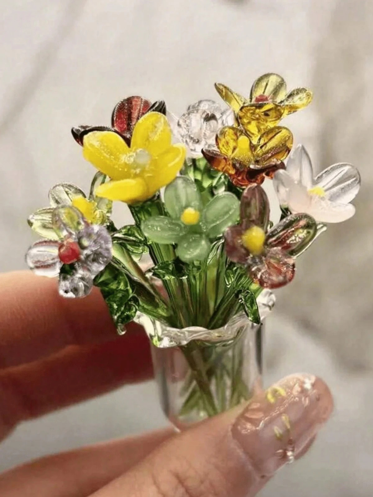 7pcs Mini Glass Vases Set Artificial Flowers Wedding Table Decor
