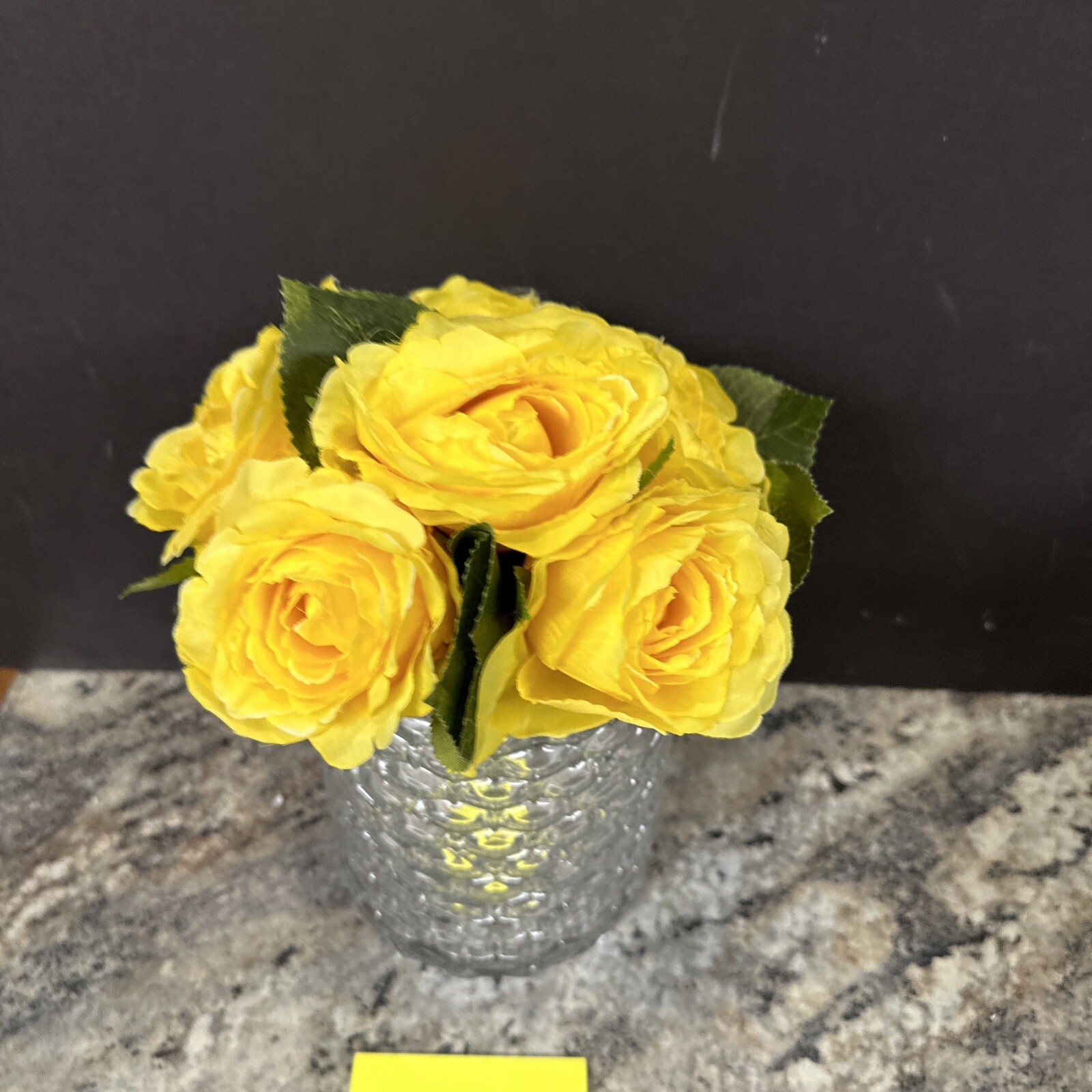 lovely yellow rose Floral Bouquet w/ Honeycomb Glass Vase valerie parr hill