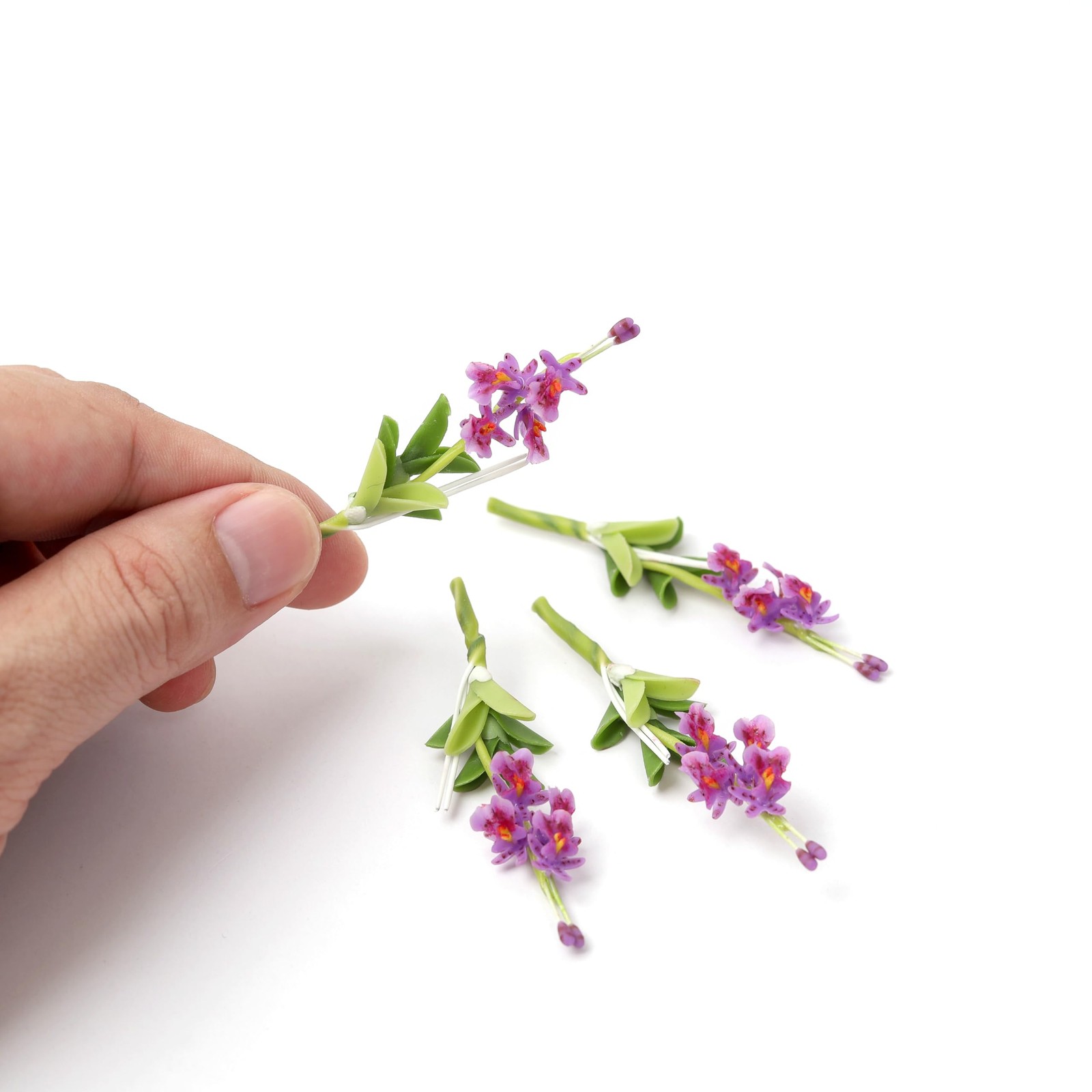 Set of 10 Purple Orchid Miniature Handmade Clay – Japanese Polymer Clay Flowe…