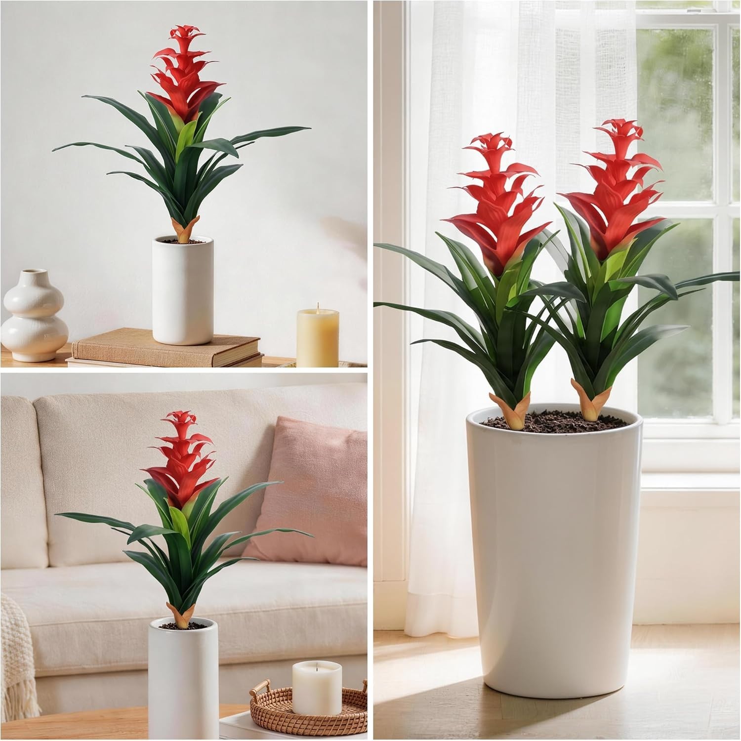 Elegant 2 Pack 16.93″ Red Bromeliad Artificial Flowers for Indoor or Outdoor