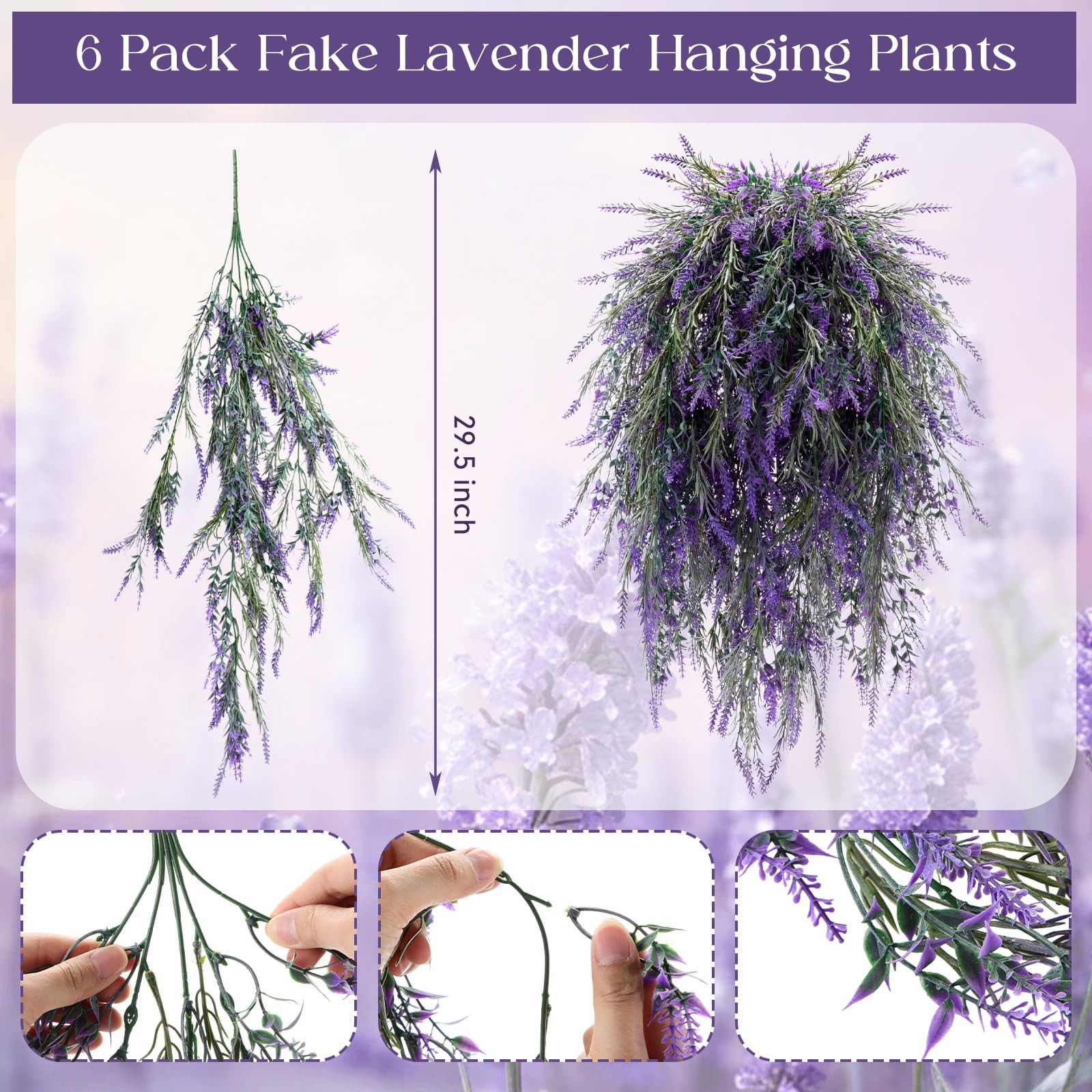 6 Pcs Fake Lavender Hanging Plants 29.5 Inch Large Purple Lavender Artificial…