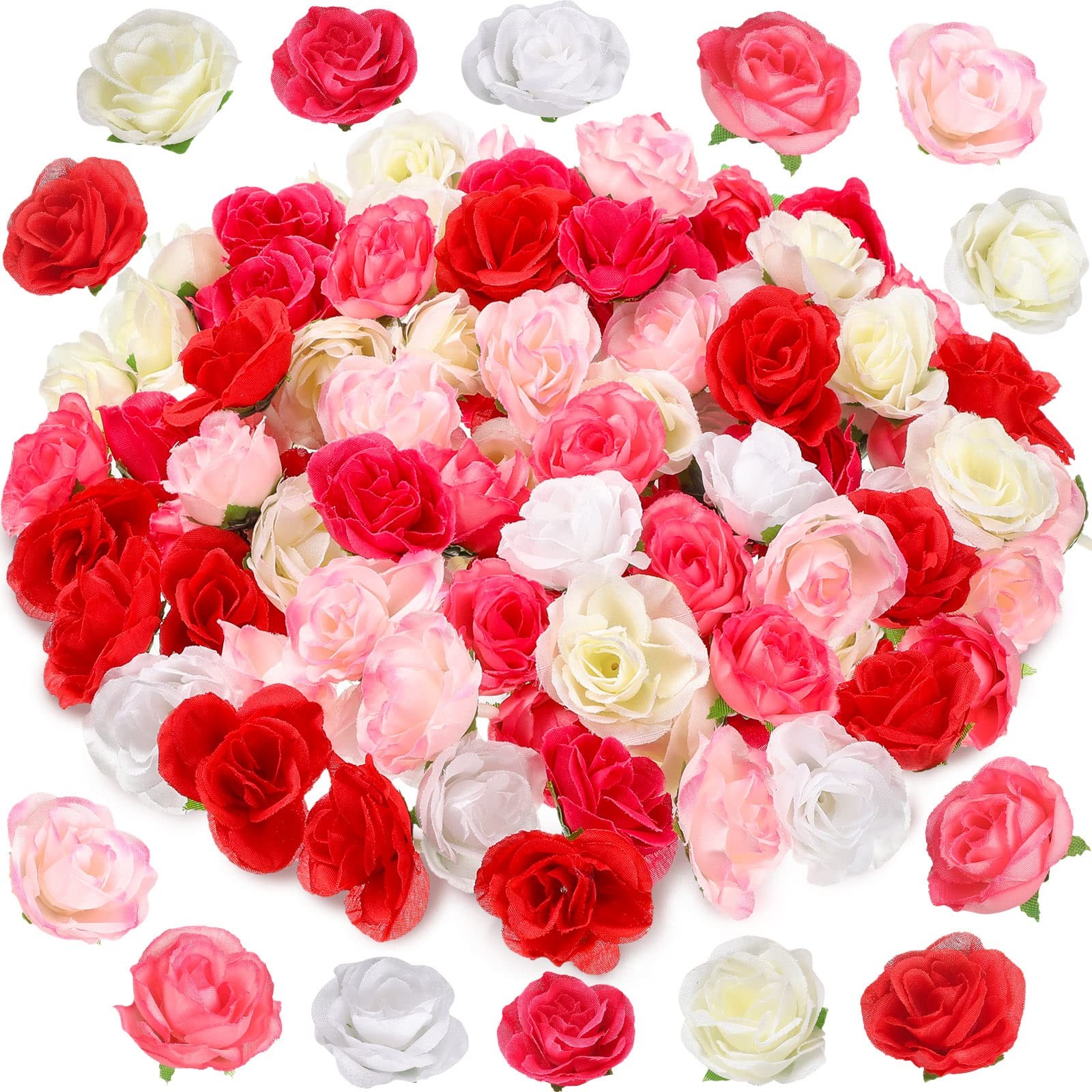 102 Pcs 1.4 Inch Mini Fake Rose Flower Heads Mini Artificial Silk Rose Head S…