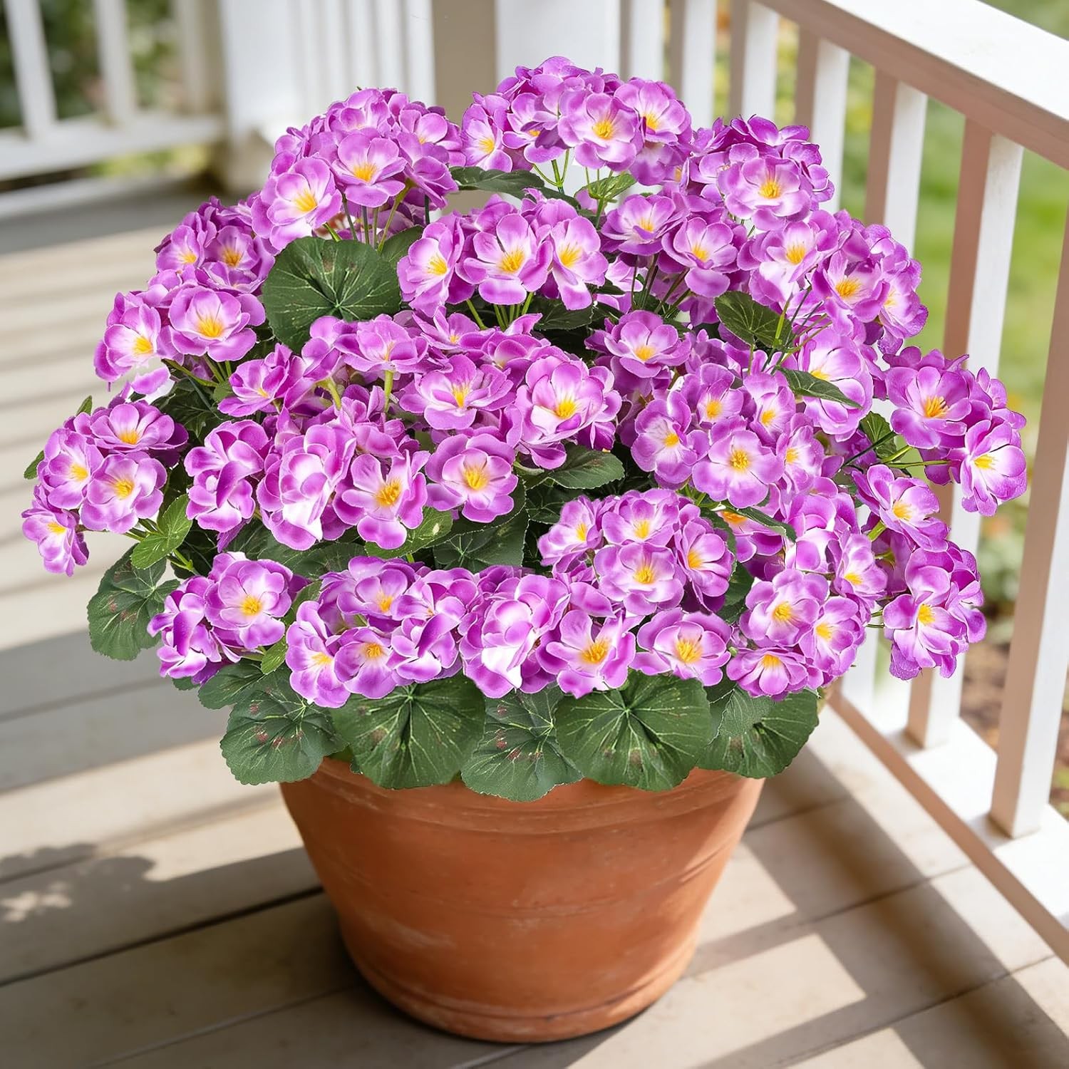 6 Bundles Red Geraniums Silk, Artificial Outdoor Planter Decor