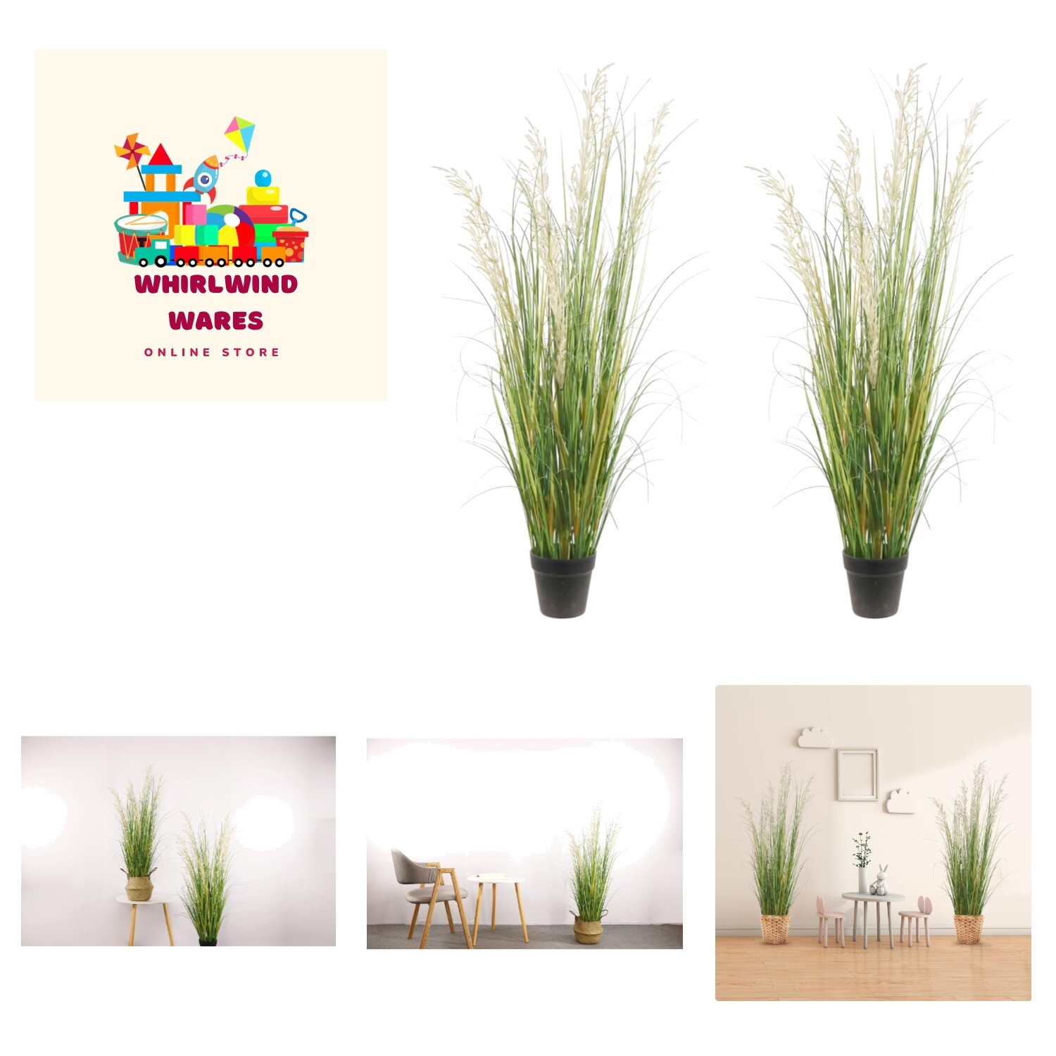 Artificial Plant, 47in Tall, 2pk Grass, Faux House Plant in Pot, Indoor Decor…
