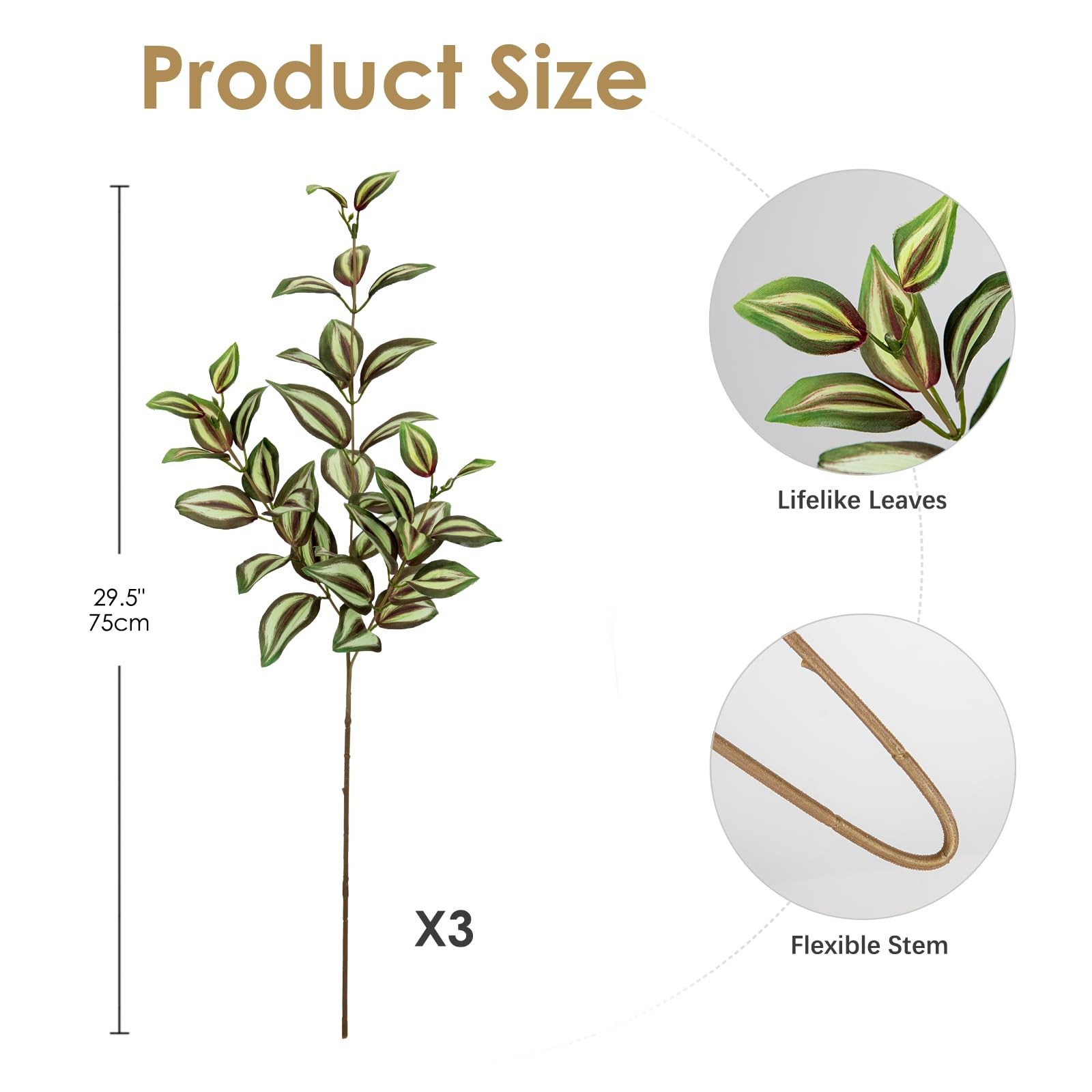 3Pcs Artificial Greenery Stems 29.5 inch Faux Branches for Vase Tradescantia …