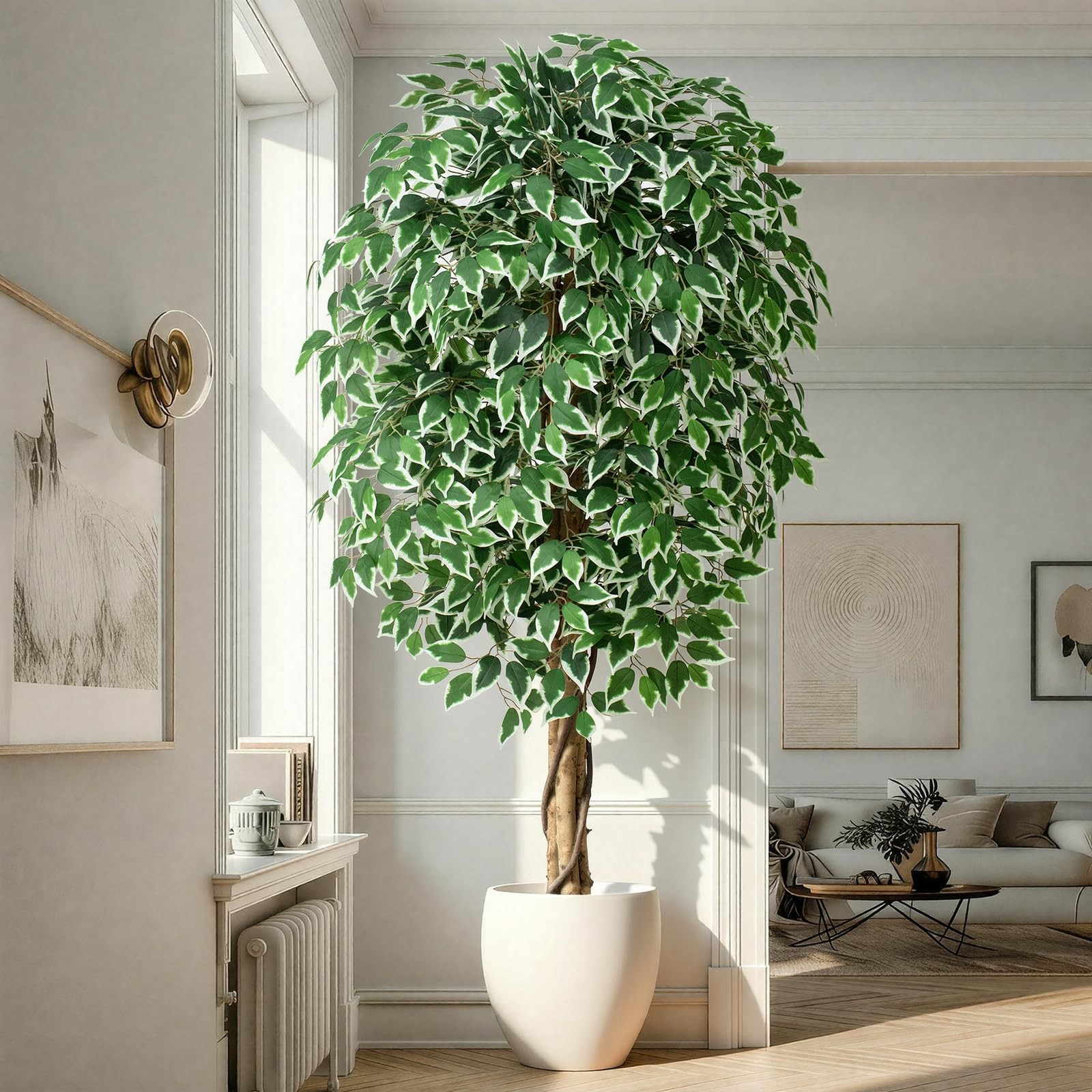 6.2ft Ficus Artificial Trees with 3 Natural Curved Trunks, 74″ Tall Lush Faux…