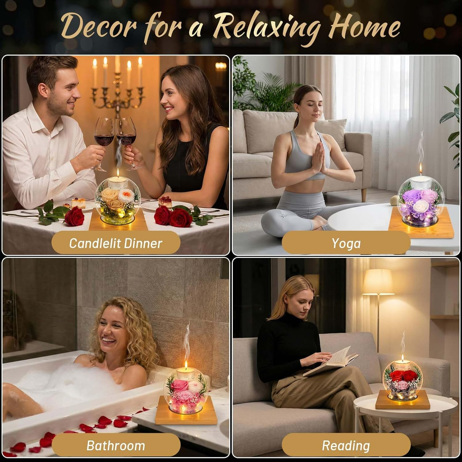 Preserved Red Real Rose in Glass with Scented Candles – Forever Flower Romantic