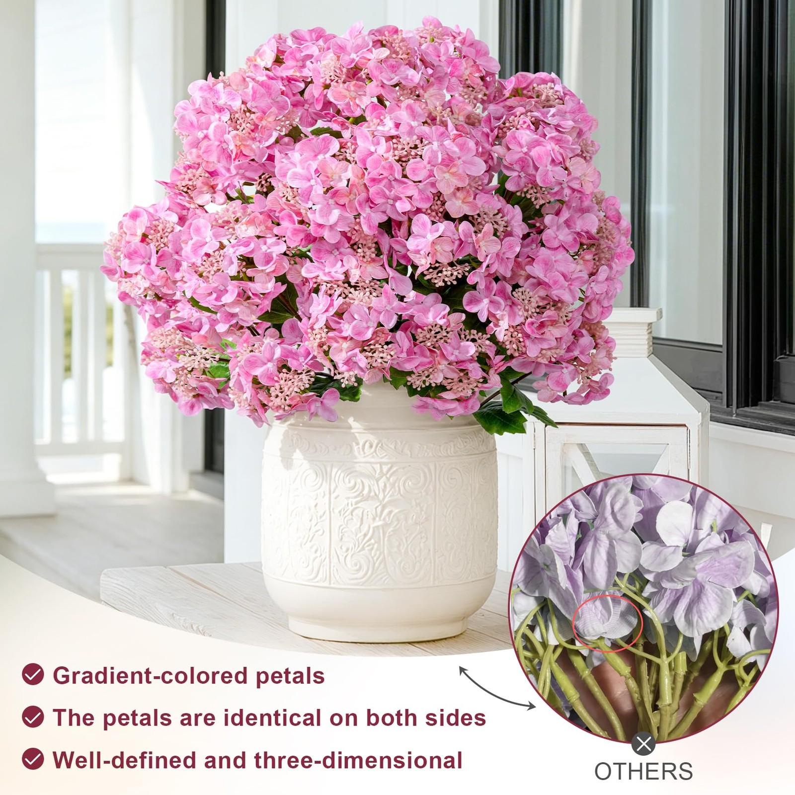 8Pcs Real Touch Hydrangea Pink Hydrangea Artificial Flowers Silk Hydrangea Fl…
