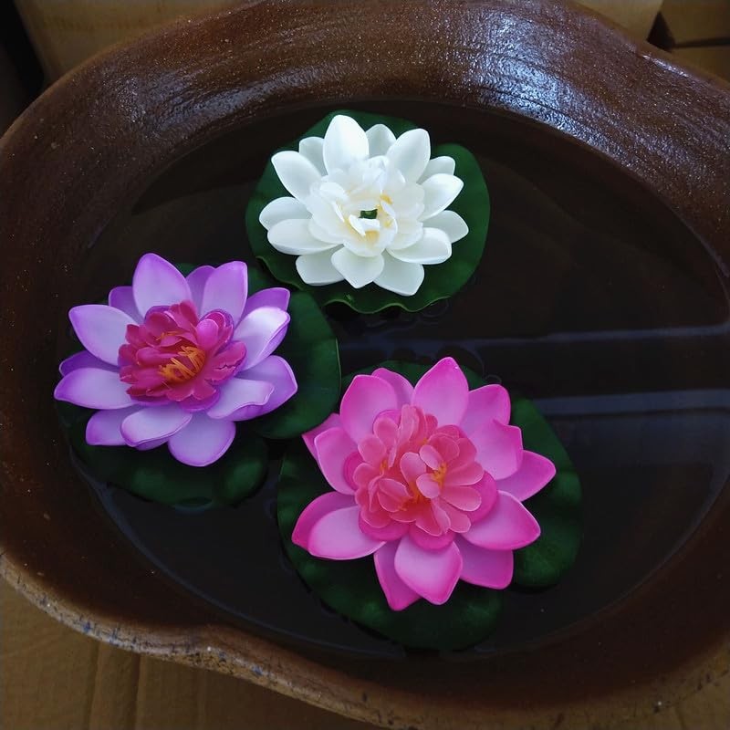 6 Pcs Artificial Water Lily Foam Lotus Flower Pond Decor for Pond Patio Garde…