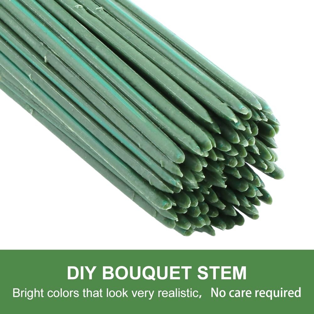 100 pcs Plastic Floral Stems for Crafts, Green Flower Rod Floral Stem Wire fo…