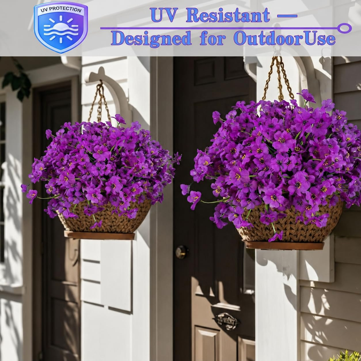 Geegoods Artificial Mums Flowers for Outdoors, 16 Bundles UV Resistant Fake Plas
