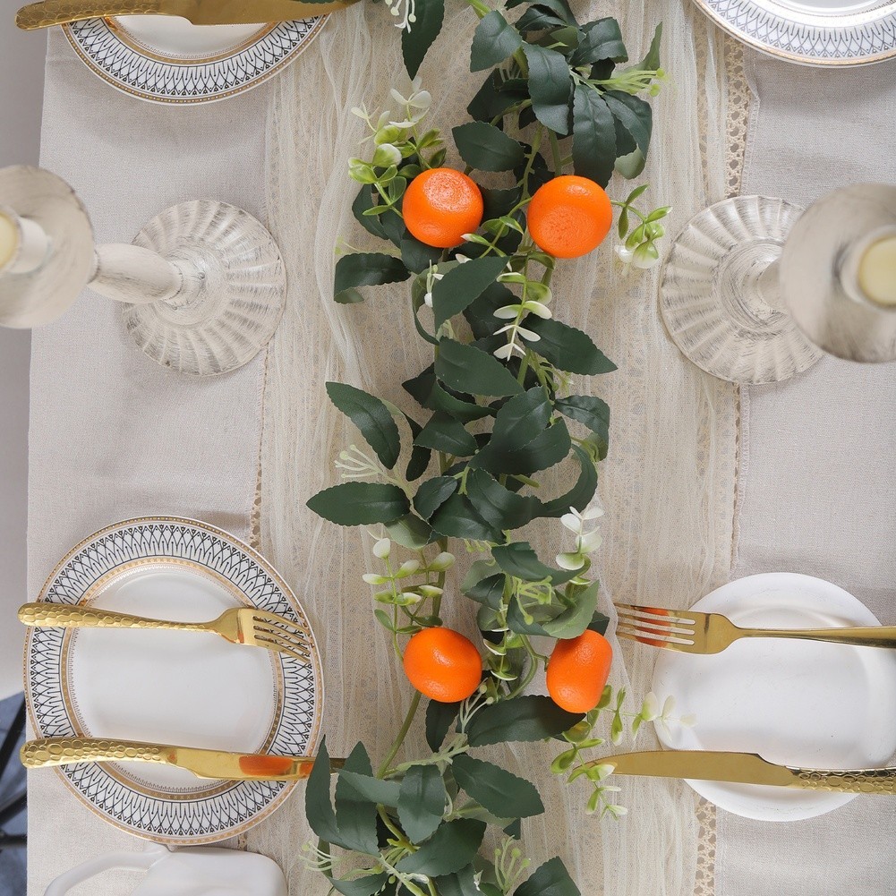 67.7 Inch Decor Garland Orange Fruits White Flowers Green Leaves Indoor Use